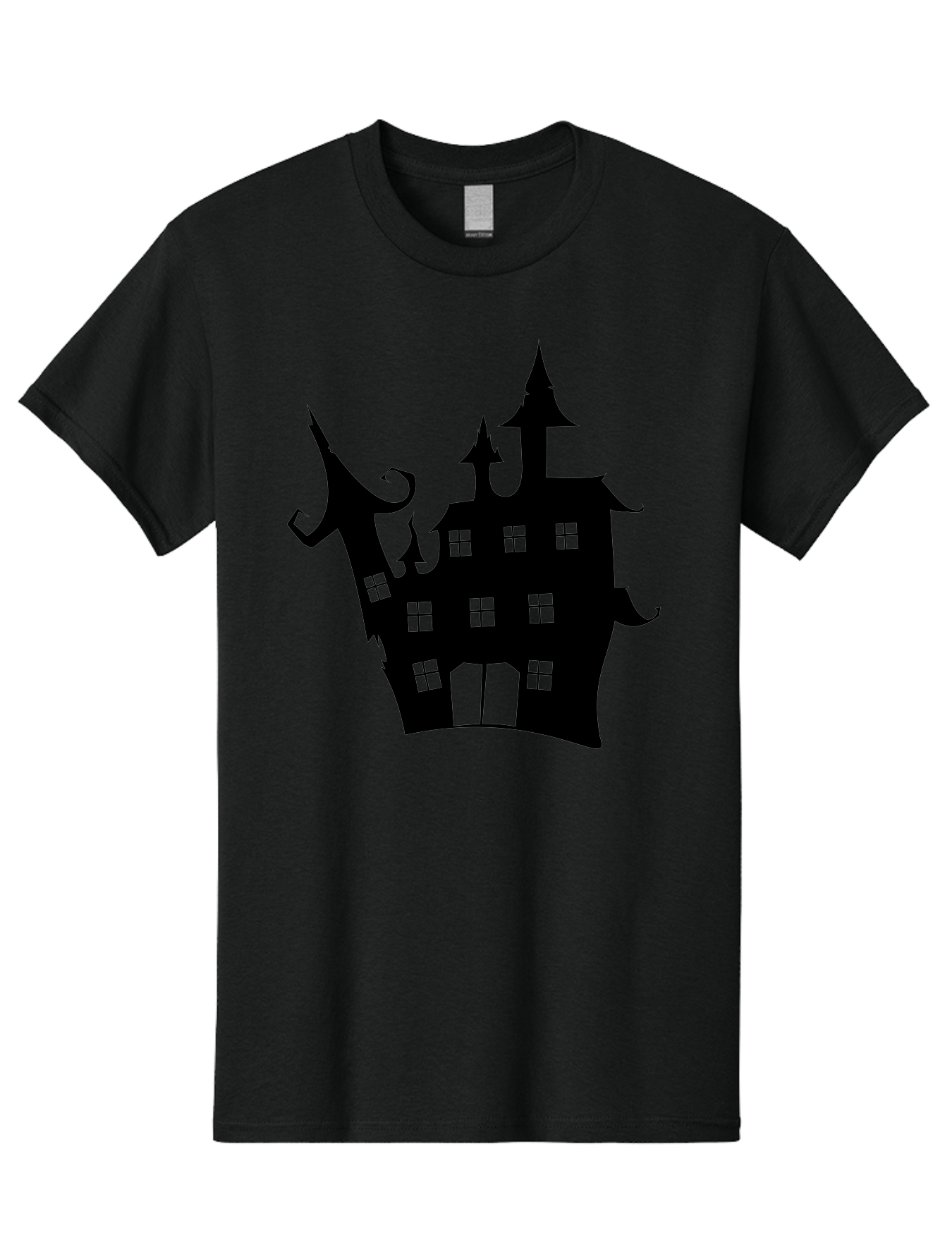 Haunted-House-Silhouette-2 Men'S Graphic Tee, 100% Cotton, Comfortable Casual Summer Wear, Machine Washable, Haunted House, Spooky Atmosphere, Gothic Architecture, Mysterious Mansion, Eerie Silhouette, Halloween Decor Aab225