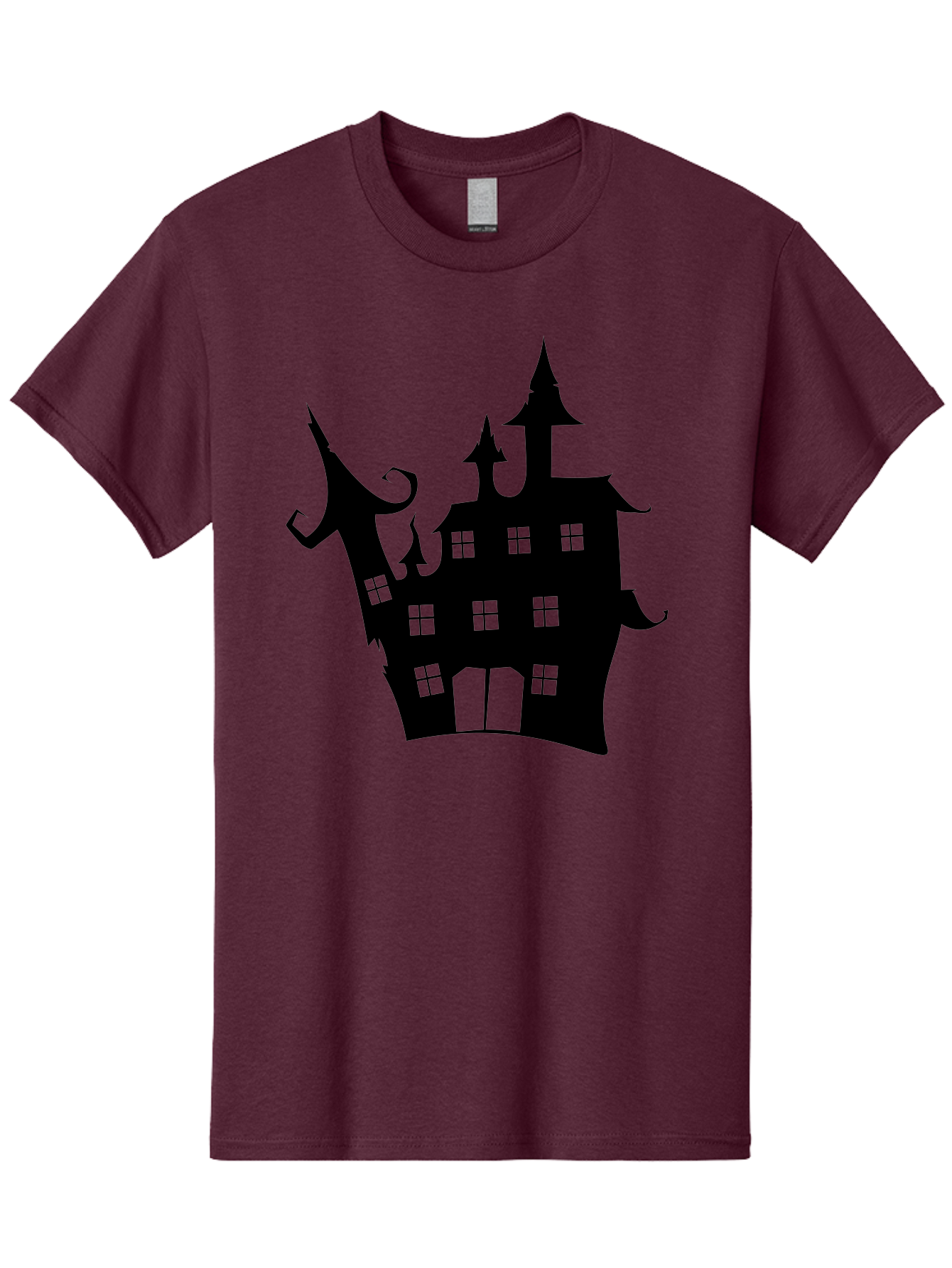 Haunted-House-Silhouette-2 Men'S Graphic Tee, 100% Cotton, Comfortable Casual Summer Wear, Machine Washable, Haunted House, Spooky Atmosphere, Gothic Architecture, Mysterious Mansion, Eerie Silhouette, Halloween Decor Aab225