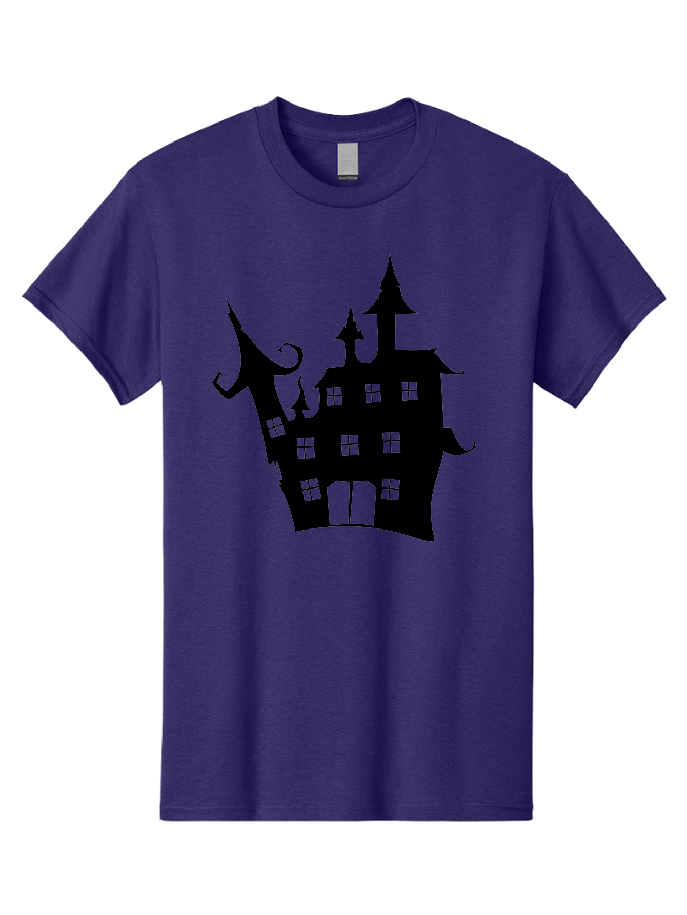 Haunted-House-Silhouette-2 Men'S Graphic Tee, 100% Cotton, Comfortable Casual Summer Wear, Machine Washable, Haunted House, Spooky Atmosphere, Gothic Architecture, Mysterious Mansion, Eerie Silhouette, Halloween Decor Aab225