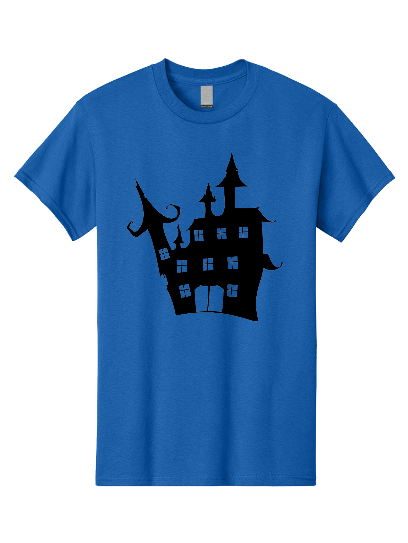 Haunted-House-Silhouette-2 Men'S Graphic Tee, 100% Cotton, Comfortable Casual Summer Wear, Machine Washable, Haunted House, Spooky Atmosphere, Gothic Architecture, Mysterious Mansion, Eerie Silhouette, Halloween Decor Aab225