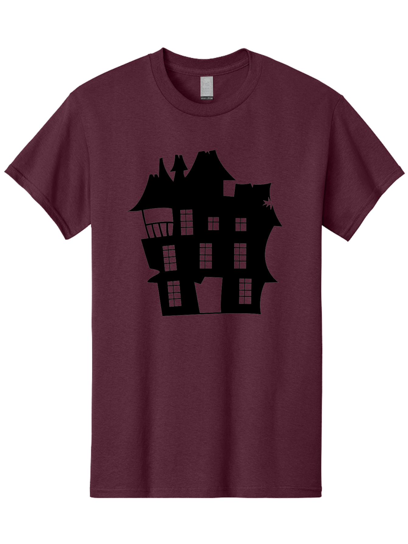 Haunted-House-Silhouette Men'S Graphic Tee, 100% Cotton, Comfortable Casual Summer Wear, Machine Washable, Haunted Mansion, Spooky Silhouette, Eerie Architecture, Creepy House, Haunted Building, Dark Atmosphere, Gothic Style, Mysterious Home Aab226