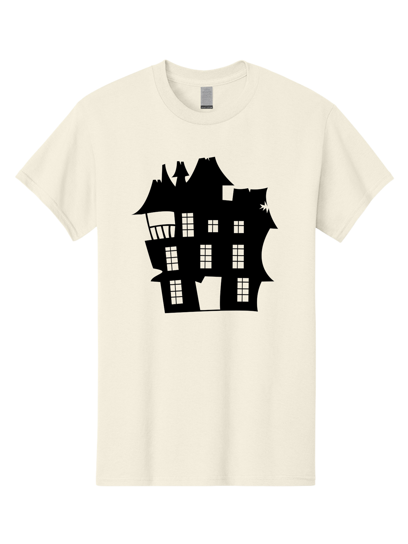 Haunted-House-Silhouette Men'S Graphic Tee, 100% Cotton, Comfortable Casual Summer Wear, Machine Washable, Haunted Mansion, Spooky Silhouette, Eerie Architecture, Creepy House, Haunted Building, Dark Atmosphere, Gothic Style, Mysterious Home Aab226