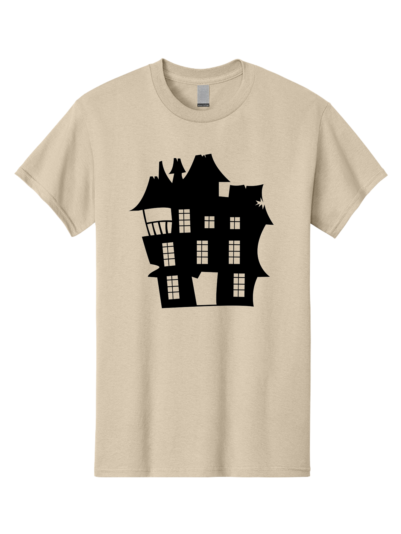 Haunted-House-Silhouette Men'S Graphic Tee, 100% Cotton, Comfortable Casual Summer Wear, Machine Washable, Haunted Mansion, Spooky Silhouette, Eerie Architecture, Creepy House, Haunted Building, Dark Atmosphere, Gothic Style, Mysterious Home Aab226