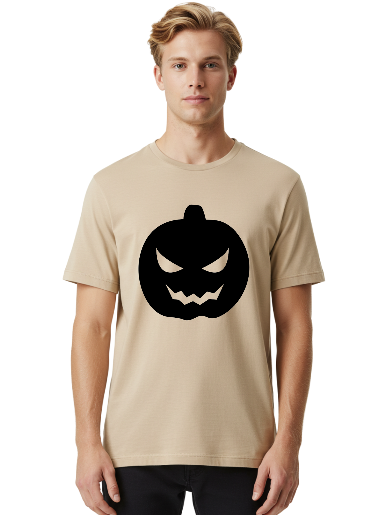 Jack-O-Lantern Men'S Graphic Tee, 100% Cotton, Comfortable Casual Summer Wear, Machine Washable, Halloween Pumpkin, Jack O Lantern, Spooky Face, Glowing Eyes, Menacing Grin, Autumn Decor, Fall Festival, Holiday Symbol, Scary Pumpkin, Aab230