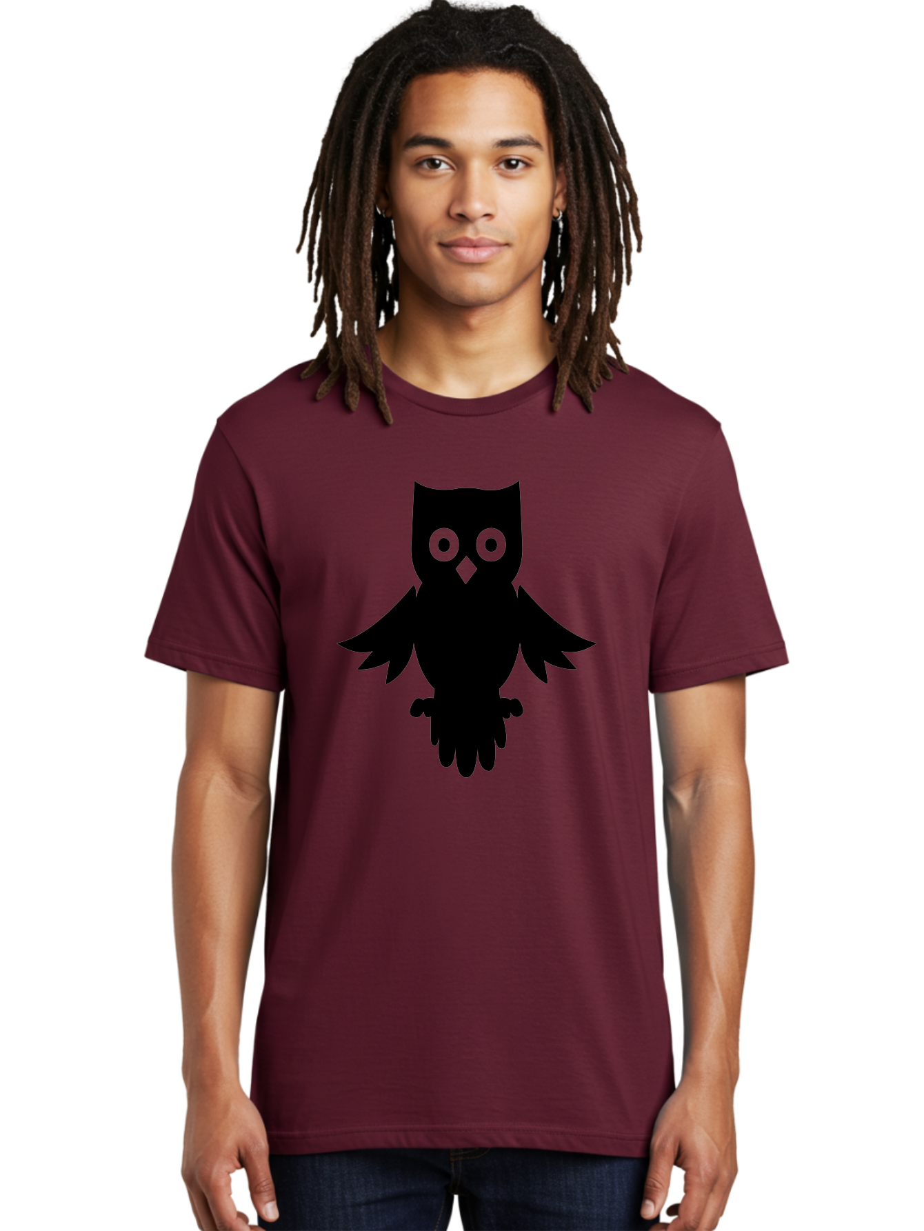 Owl-Silhouette Men'S Graphic Tee, 100% Cotton, Comfortable Casual Summer Wear, Machine Washable, Owl Silhouette, Black Owl, Green Eyes, Diamond Beak, Wingspan, Nocturnal Bird, Wise Animal, Cartoon Style, Simple Design, Owl Art Aab231