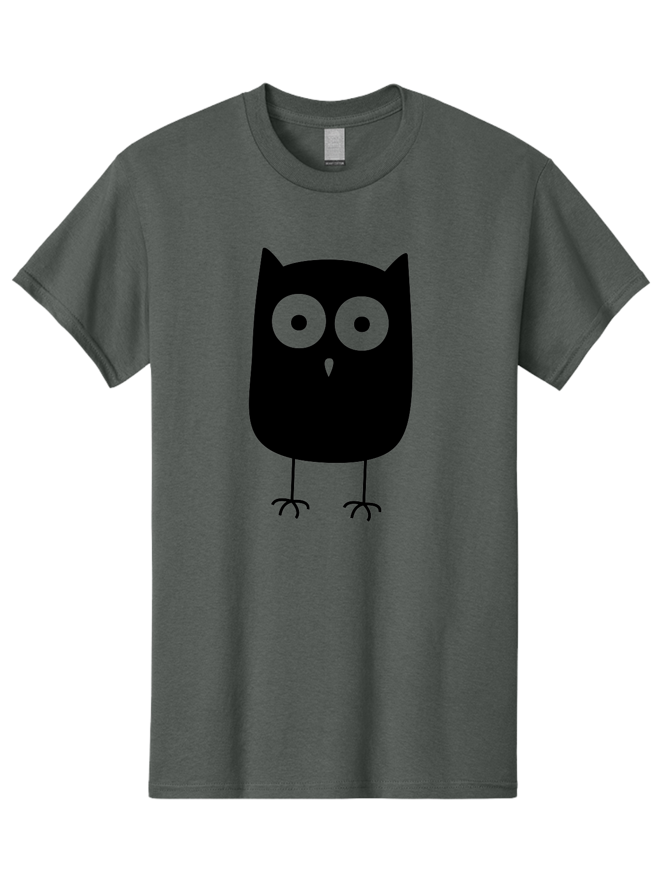 Owl Men'S Graphic Tee, 100% Cotton, Comfortable Casual Summer Wear, Machine Washable, Cartoon Owl, Simple Design, Black Silhouette, Green Eyes, Cute Illustration, Minimalist Art, Bird Character, Graphic Design Element Aab232