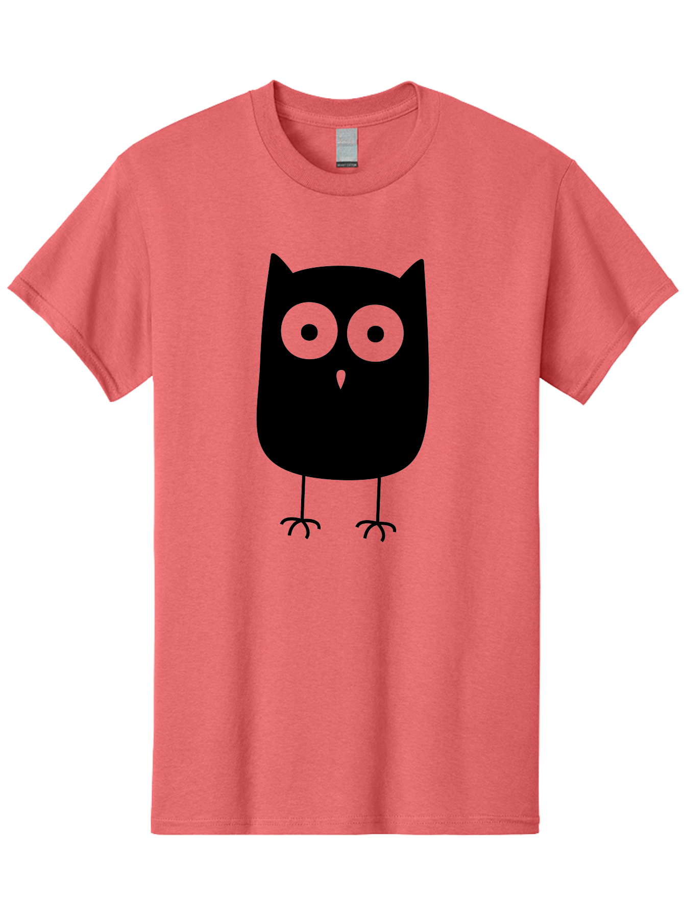 Owl Men'S Graphic Tee, 100% Cotton, Comfortable Casual Summer Wear, Machine Washable, Cartoon Owl, Simple Design, Black Silhouette, Green Eyes, Cute Illustration, Minimalist Art, Bird Character, Graphic Design Element Aab232