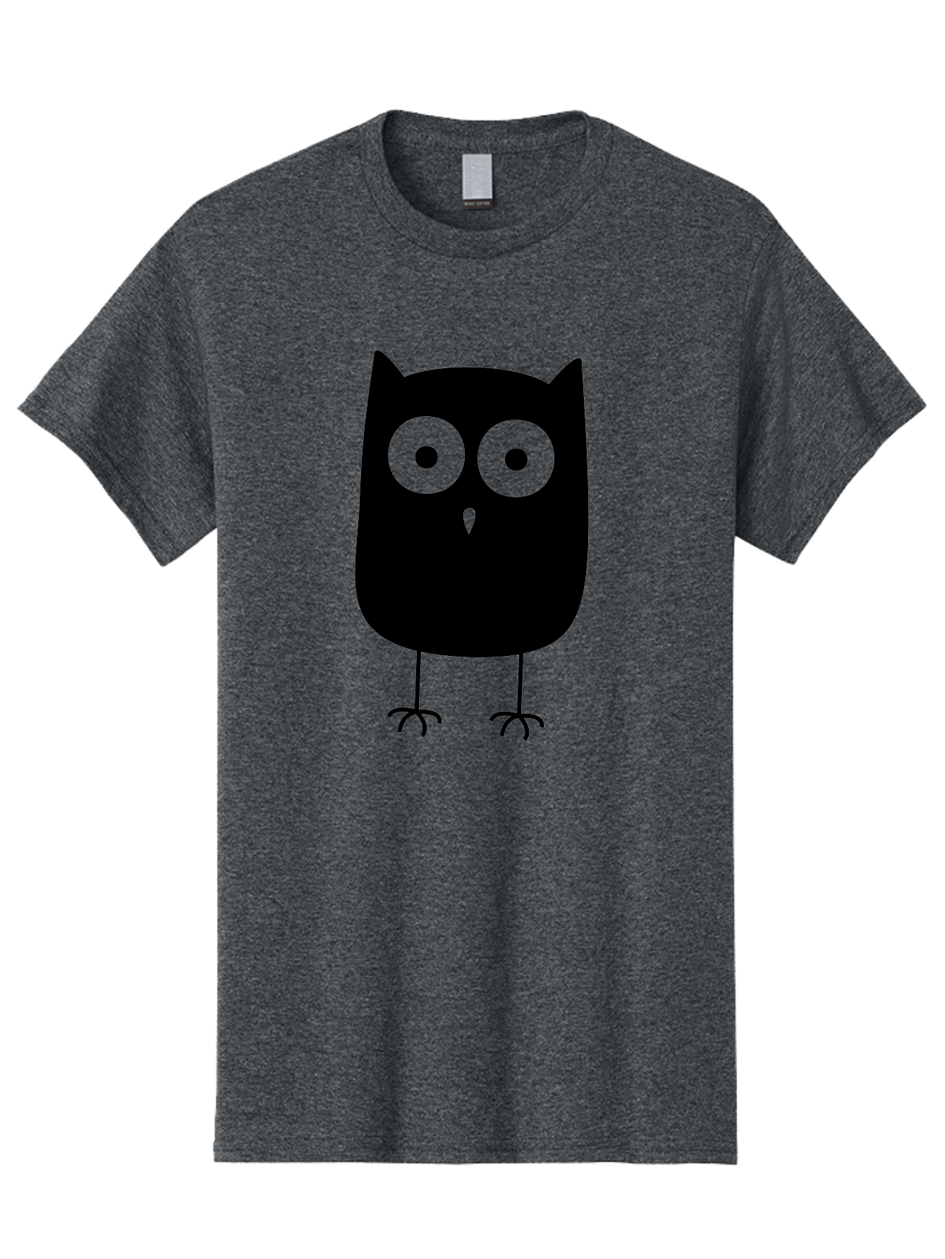 Owl Men'S Graphic Tee, 100% Cotton, Comfortable Casual Summer Wear, Machine Washable, Cartoon Owl, Simple Design, Black Silhouette, Green Eyes, Cute Illustration, Minimalist Art, Bird Character, Graphic Design Element Aab232