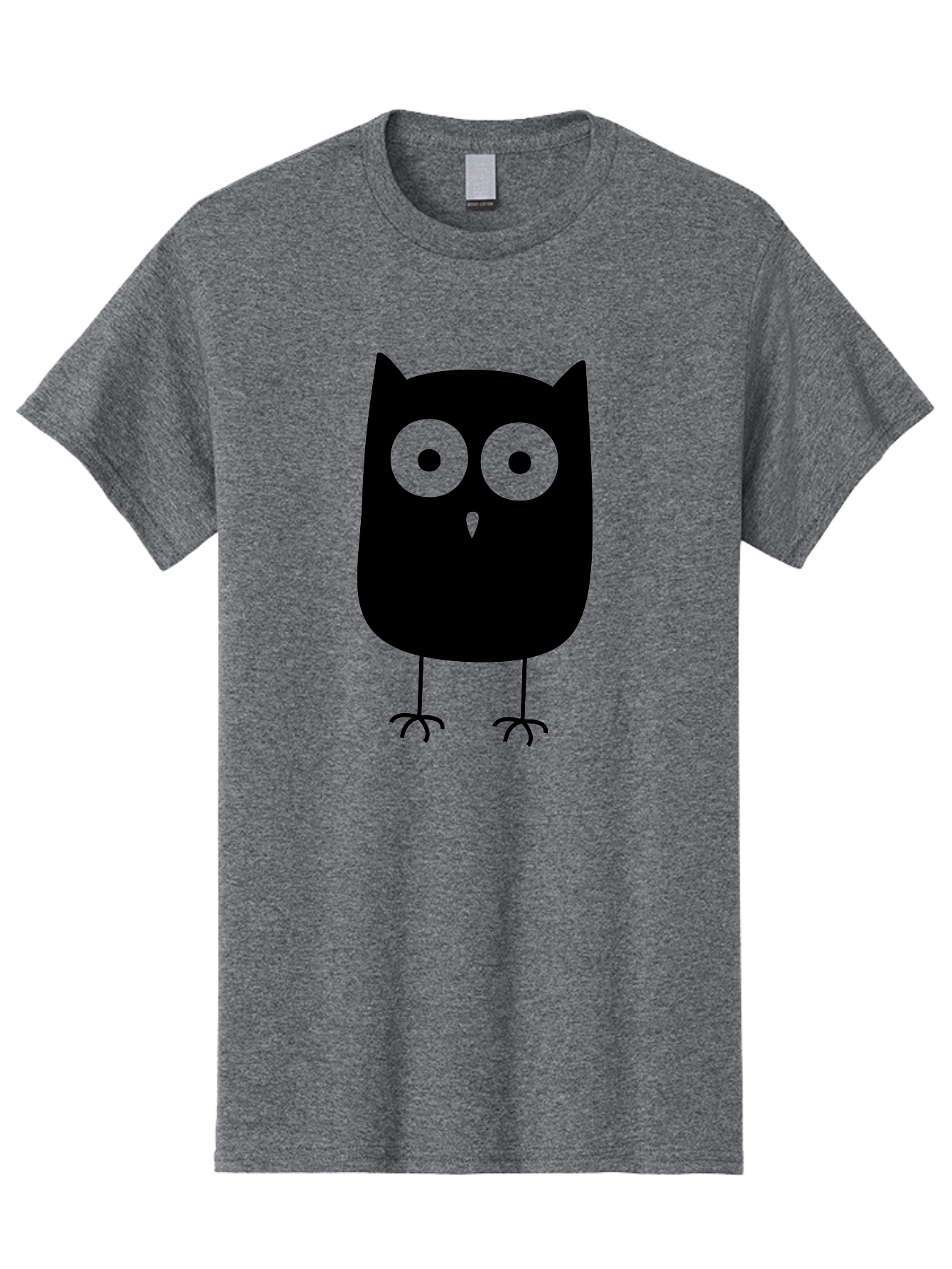 Owl Men'S Graphic Tee, 100% Cotton, Comfortable Casual Summer Wear, Machine Washable, Cartoon Owl, Simple Design, Black Silhouette, Green Eyes, Cute Illustration, Minimalist Art, Bird Character, Graphic Design Element Aab232