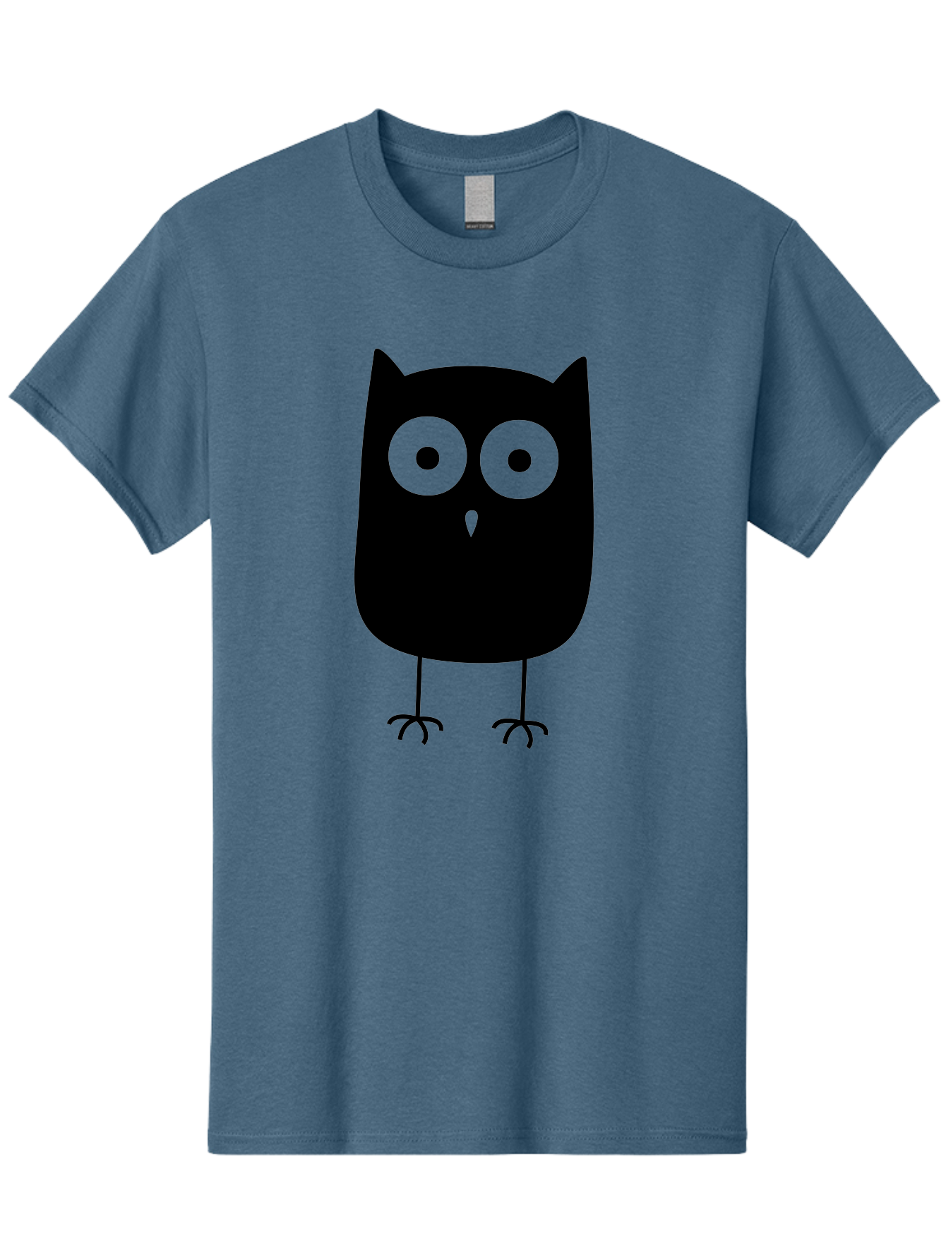 Owl Men'S Graphic Tee, 100% Cotton, Comfortable Casual Summer Wear, Machine Washable, Cartoon Owl, Simple Design, Black Silhouette, Green Eyes, Cute Illustration, Minimalist Art, Bird Character, Graphic Design Element Aab232