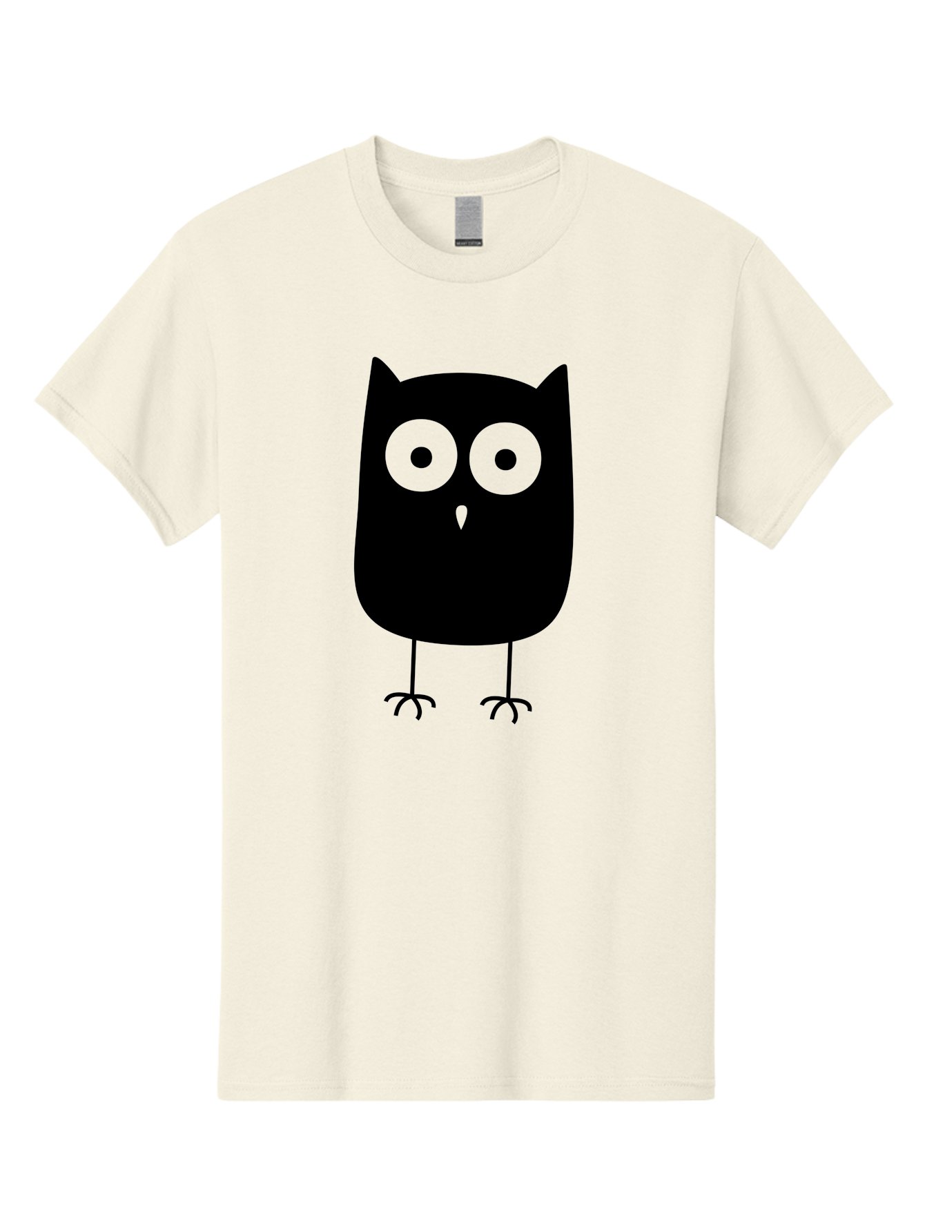 Owl Men'S Graphic Tee, 100% Cotton, Comfortable Casual Summer Wear, Machine Washable, Cartoon Owl, Simple Design, Black Silhouette, Green Eyes, Cute Illustration, Minimalist Art, Bird Character, Graphic Design Element Aab232