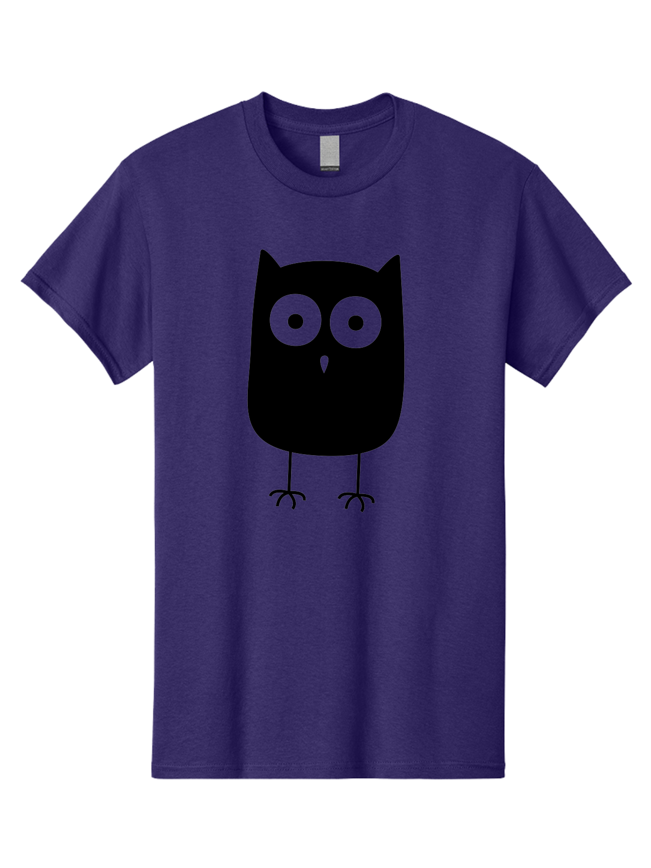 Owl Men'S Graphic Tee, 100% Cotton, Comfortable Casual Summer Wear, Machine Washable, Cartoon Owl, Simple Design, Black Silhouette, Green Eyes, Cute Illustration, Minimalist Art, Bird Character, Graphic Design Element Aab232