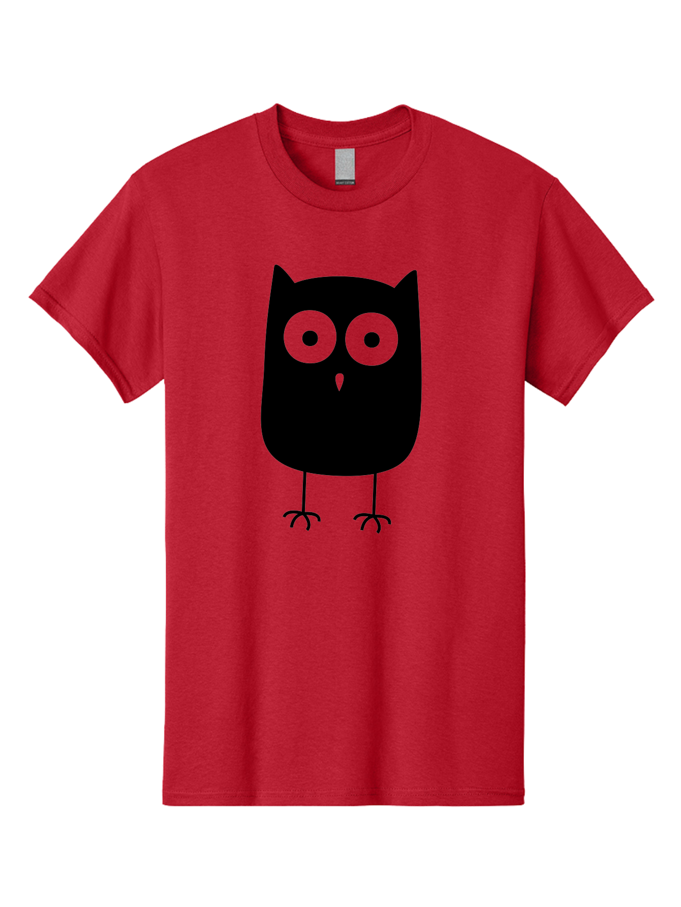 Owl Men'S Graphic Tee, 100% Cotton, Comfortable Casual Summer Wear, Machine Washable, Cartoon Owl, Simple Design, Black Silhouette, Green Eyes, Cute Illustration, Minimalist Art, Bird Character, Graphic Design Element Aab232