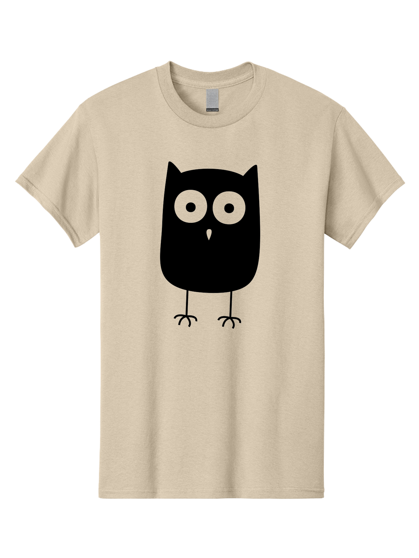 Owl Men'S Graphic Tee, 100% Cotton, Comfortable Casual Summer Wear, Machine Washable, Cartoon Owl, Simple Design, Black Silhouette, Green Eyes, Cute Illustration, Minimalist Art, Bird Character, Graphic Design Element Aab232
