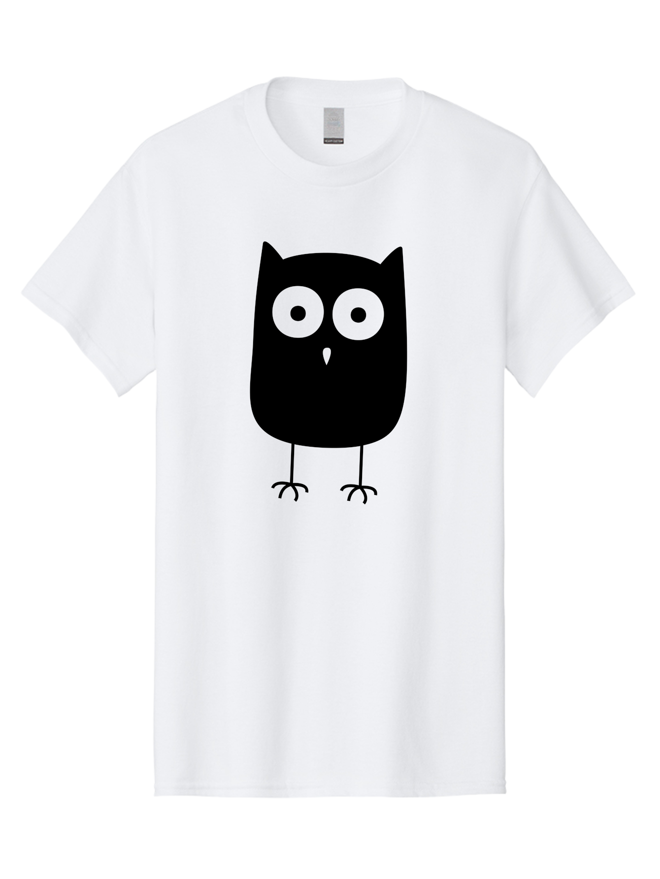 Owl Men'S Graphic Tee, 100% Cotton, Comfortable Casual Summer Wear, Machine Washable, Cartoon Owl, Simple Design, Black Silhouette, Green Eyes, Cute Illustration, Minimalist Art, Bird Character, Graphic Design Element Aab232