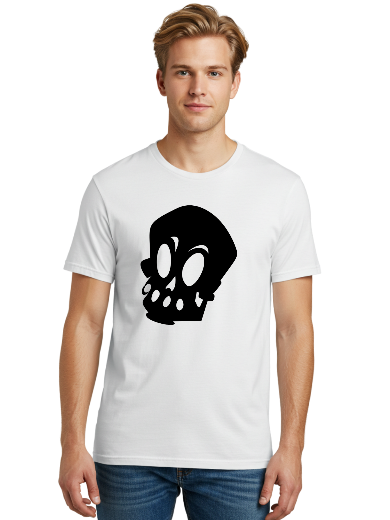 Skull Men'S Graphic Tee, 100% Cotton, Comfortable Casual Summer Wear, Machine Washable, Human Skull, Death Symbol, Gothic Icon, Spooky Emblem, Dark Imagery, Skull Illustration, Goth Culture, Halloween Symbol, Skull Art Aab233