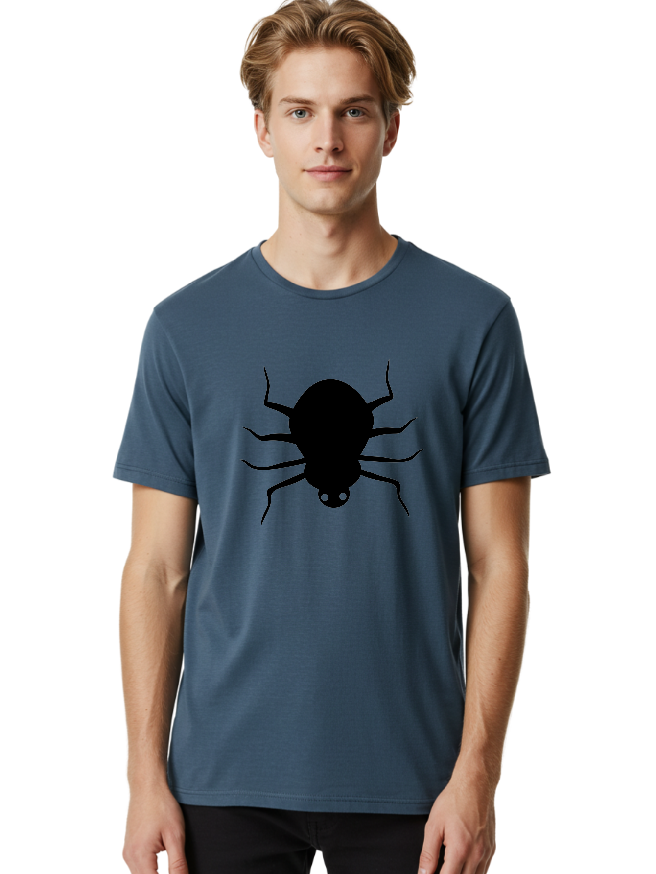 Spider-Silhouette Men'S Graphic Tee, 100% Cotton, Comfortable Casual Summer Wear, Machine Washable, Black Spider Silhouette, Spider Icon, Arachnid Symbol, Creepy Crawlers, Eight-Legged Creature, Menacing Silhouette, Simple Design, Aab234