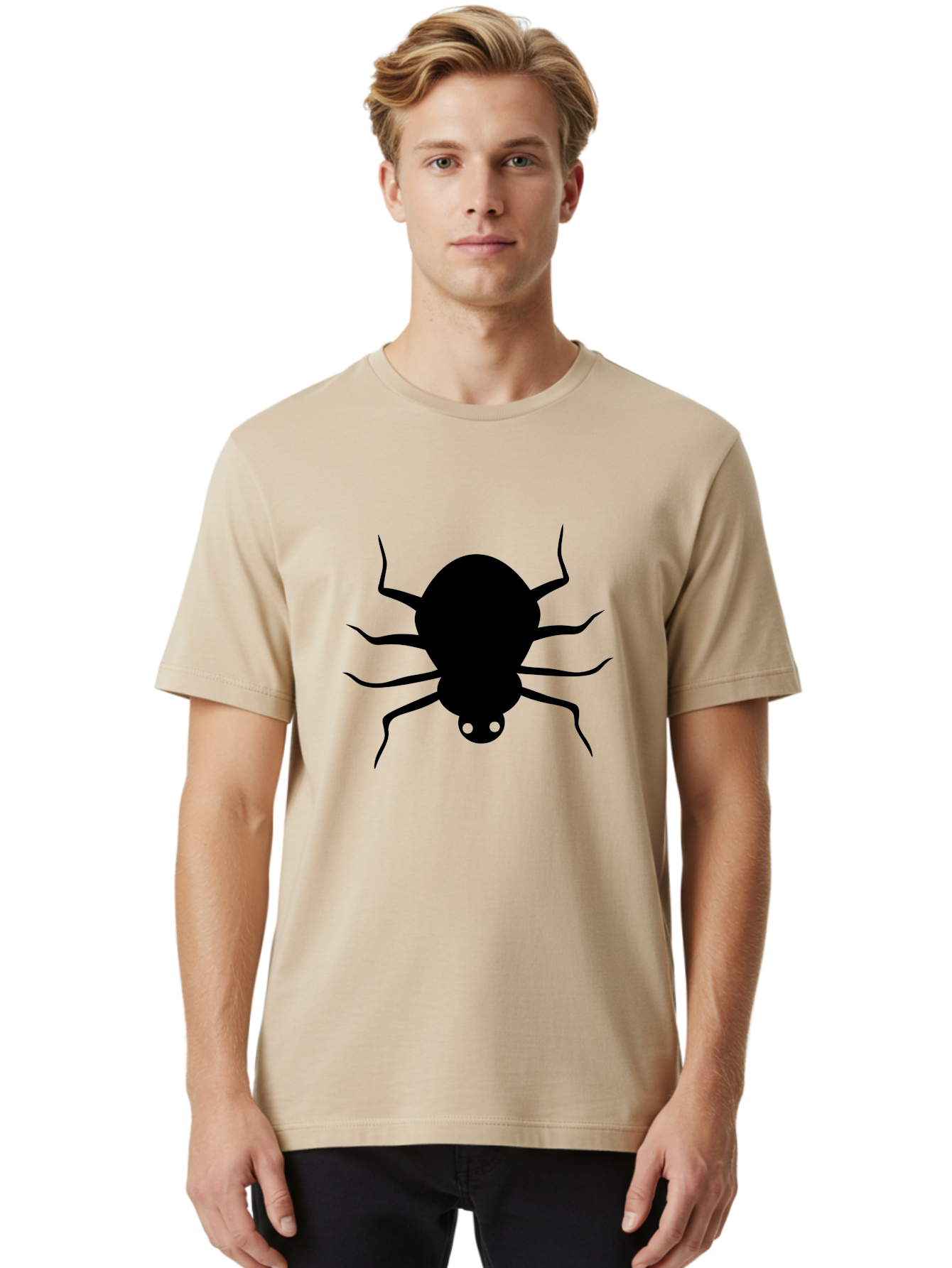 Spider-Silhouette Men'S Graphic Tee, 100% Cotton, Comfortable Casual Summer Wear, Machine Washable, Black Spider Silhouette, Spider Icon, Arachnid Symbol, Creepy Crawlers, Eight-Legged Creature, Menacing Silhouette, Simple Design, Aab234