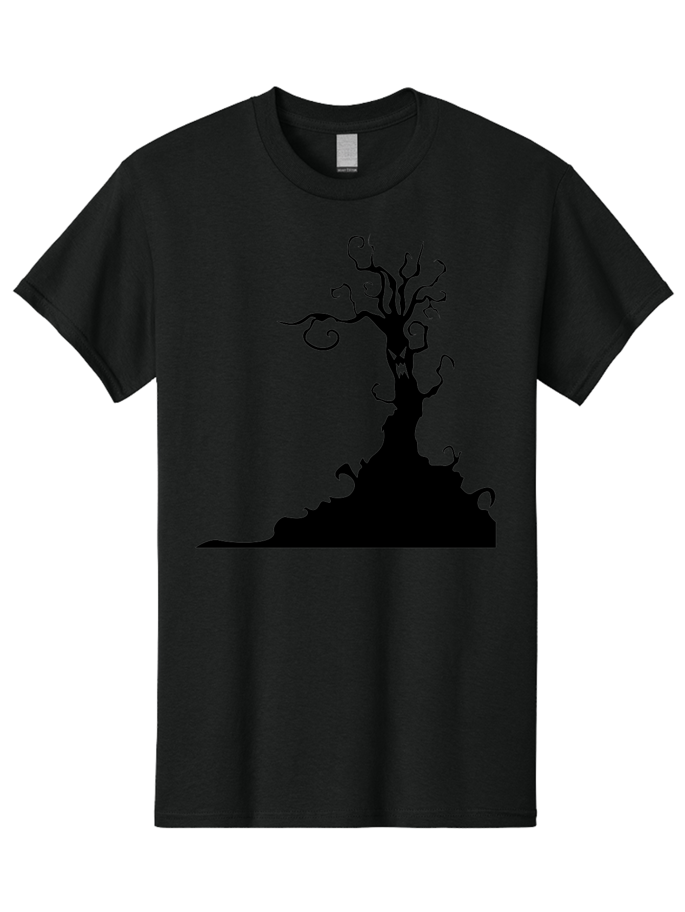 Tree-Silhouette Men'S Graphic Tee, 100% Cotton, Comfortable Casual Summer Wear, Machine Washable, Twisted Tree, Spooky Atmosphere, Mysterious Forest, Gothic Landscape, Bare Branches, Eerie Silhouette, Dark Fantasy, Haunting Imagery Aab235