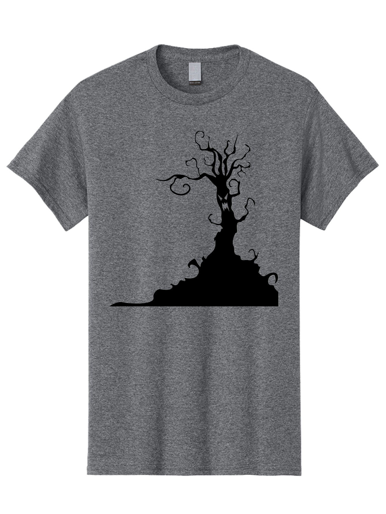Tree-Silhouette Men'S Graphic Tee, 100% Cotton, Comfortable Casual Summer Wear, Machine Washable, Twisted Tree, Spooky Atmosphere, Mysterious Forest, Gothic Landscape, Bare Branches, Eerie Silhouette, Dark Fantasy, Haunting Imagery Aab235
