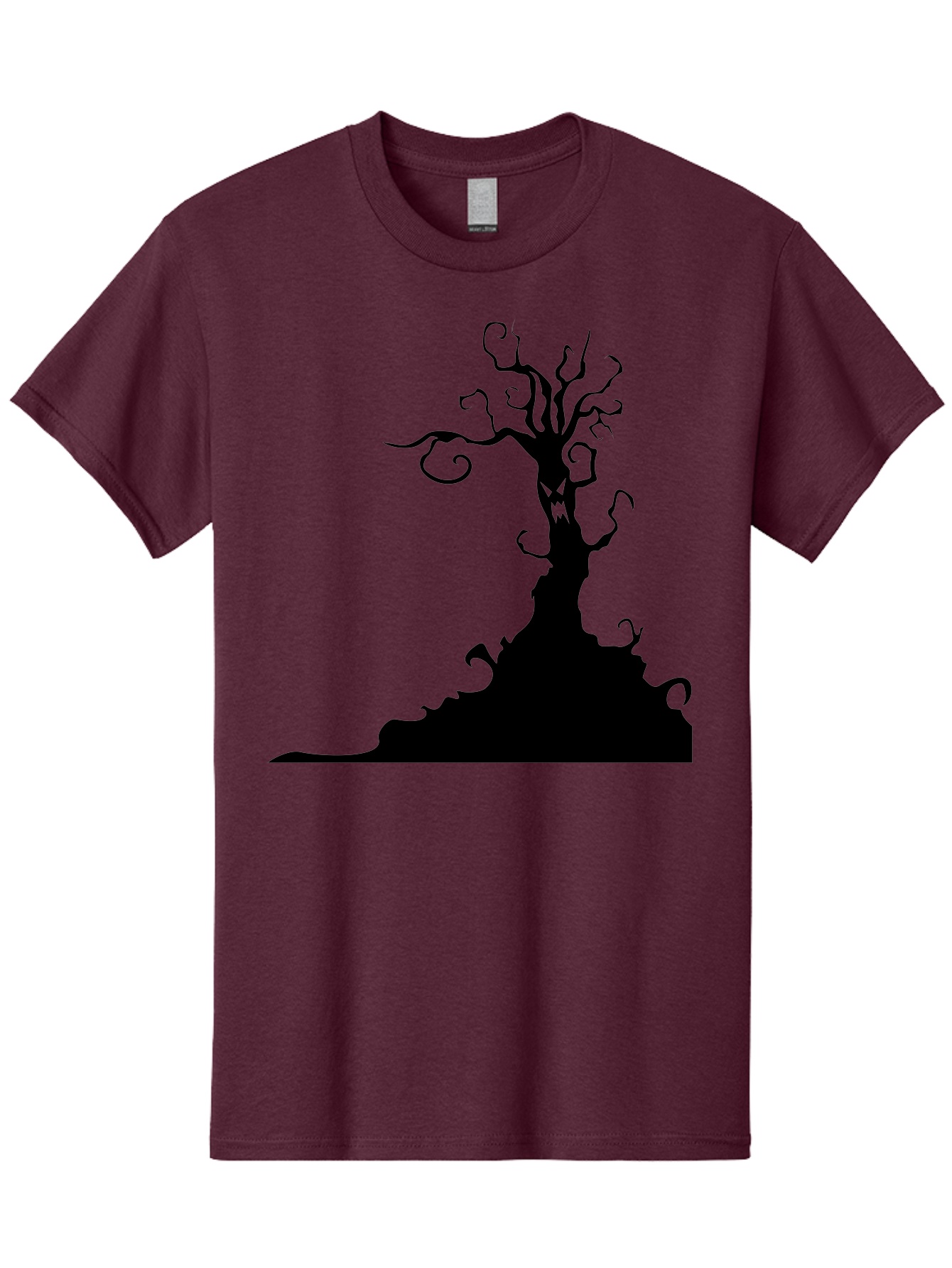 Tree-Silhouette Men'S Graphic Tee, 100% Cotton, Comfortable Casual Summer Wear, Machine Washable, Twisted Tree, Spooky Atmosphere, Mysterious Forest, Gothic Landscape, Bare Branches, Eerie Silhouette, Dark Fantasy, Haunting Imagery Aab235