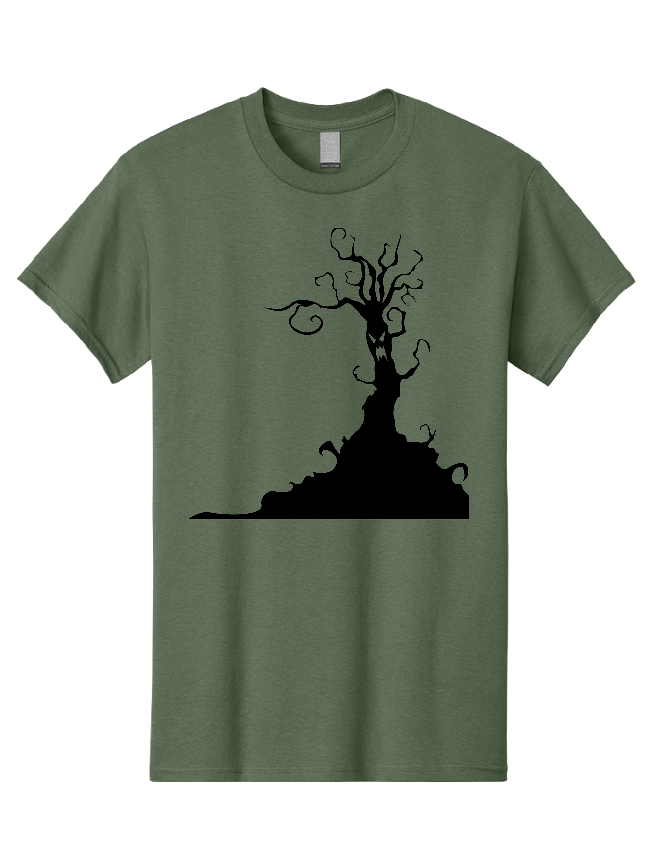 Tree-Silhouette Men'S Graphic Tee, 100% Cotton, Comfortable Casual Summer Wear, Machine Washable, Twisted Tree, Spooky Atmosphere, Mysterious Forest, Gothic Landscape, Bare Branches, Eerie Silhouette, Dark Fantasy, Haunting Imagery Aab235