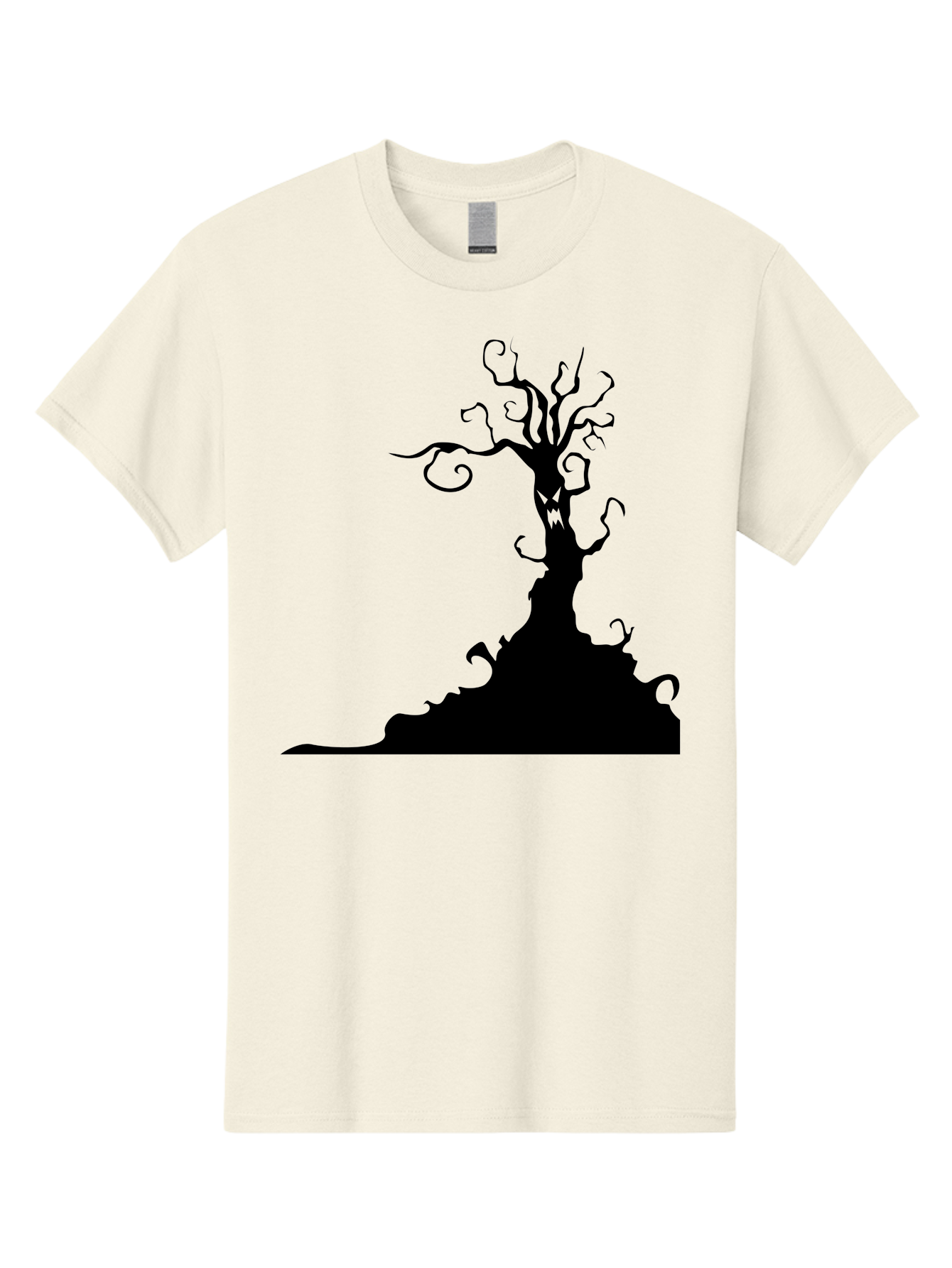 Tree-Silhouette Men'S Graphic Tee, 100% Cotton, Comfortable Casual Summer Wear, Machine Washable, Twisted Tree, Spooky Atmosphere, Mysterious Forest, Gothic Landscape, Bare Branches, Eerie Silhouette, Dark Fantasy, Haunting Imagery Aab235