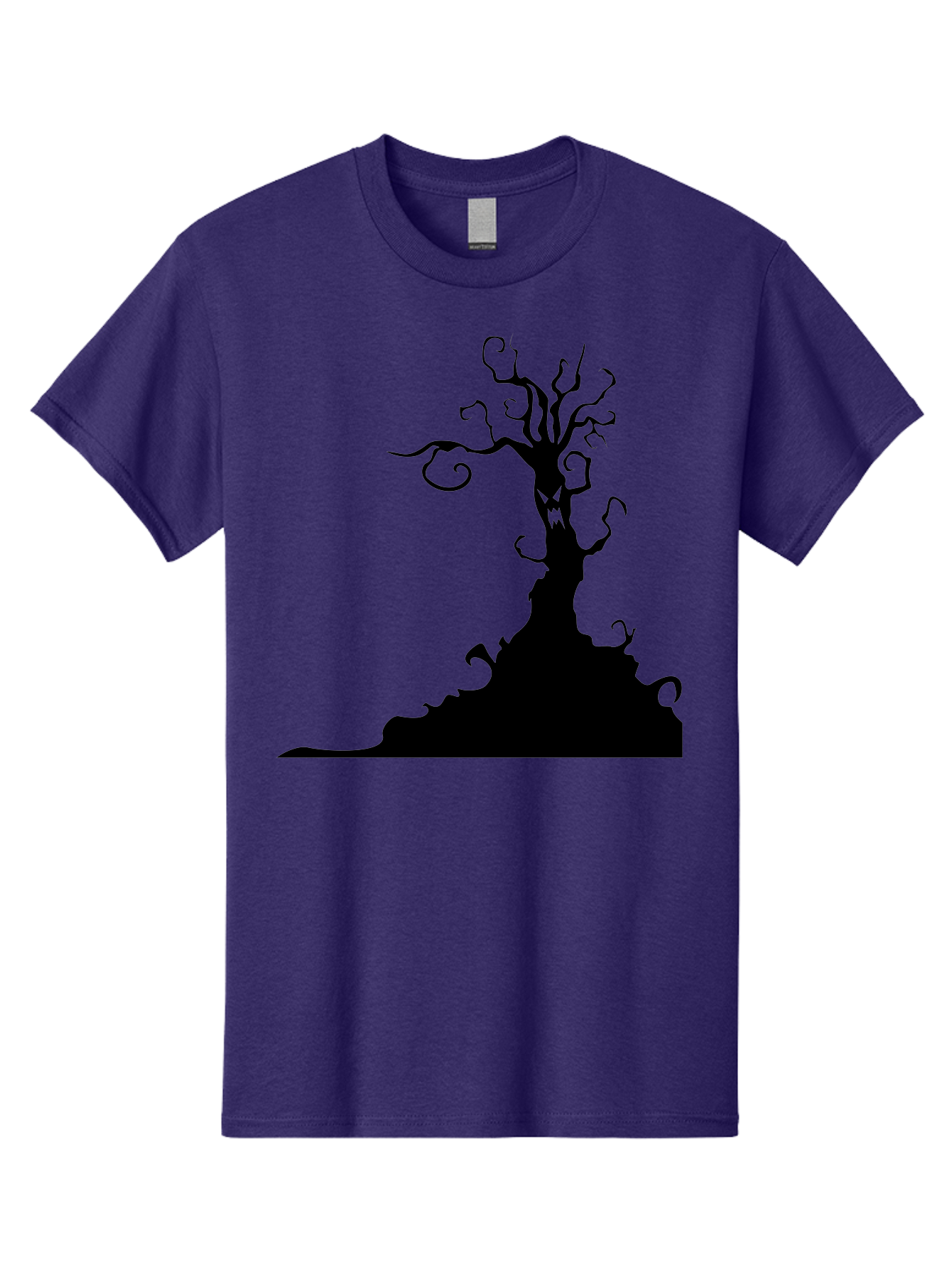 Tree-Silhouette Men'S Graphic Tee, 100% Cotton, Comfortable Casual Summer Wear, Machine Washable, Twisted Tree, Spooky Atmosphere, Mysterious Forest, Gothic Landscape, Bare Branches, Eerie Silhouette, Dark Fantasy, Haunting Imagery Aab235