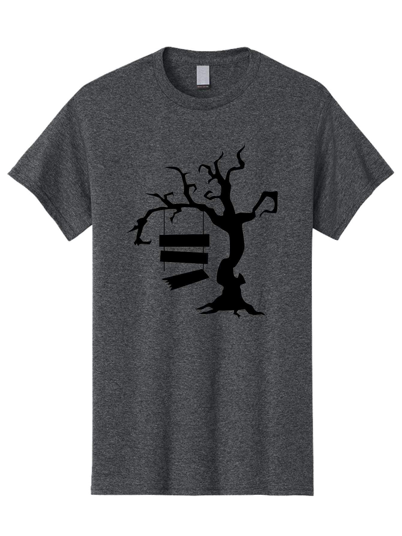 Tree-Swing-Silhouette Men'S Graphic Tee, 100% Cotton, Comfortable Casual Summer Wear, Machine Washable, Tree Swing, Spooky Tree, Twisted Branches, Wooden Planks, Eerie Atmosphere, Haunting Decor, Halloween Theme, Gothic Style Aab236