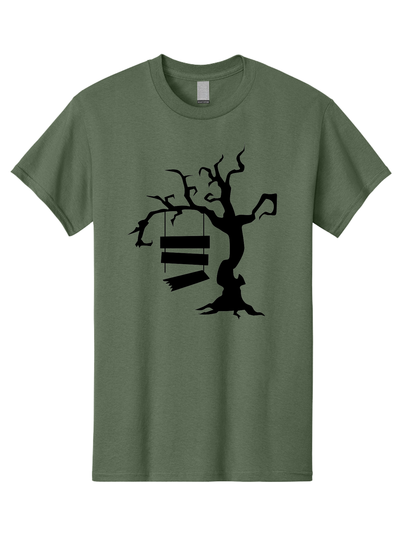Tree-Swing-Silhouette Men'S Graphic Tee, 100% Cotton, Comfortable Casual Summer Wear, Machine Washable, Tree Swing, Spooky Tree, Twisted Branches, Wooden Planks, Eerie Atmosphere, Haunting Decor, Halloween Theme, Gothic Style Aab236