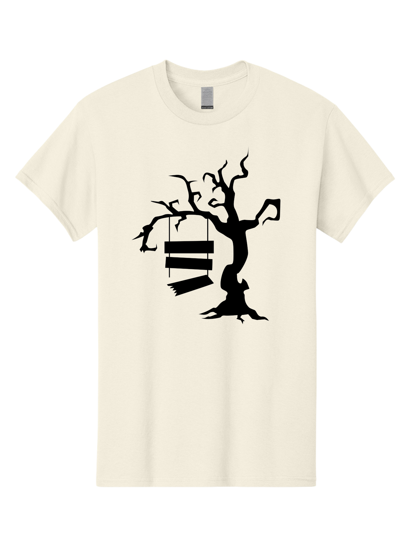 Tree-Swing-Silhouette Men'S Graphic Tee, 100% Cotton, Comfortable Casual Summer Wear, Machine Washable, Tree Swing, Spooky Tree, Twisted Branches, Wooden Planks, Eerie Atmosphere, Haunting Decor, Halloween Theme, Gothic Style Aab236