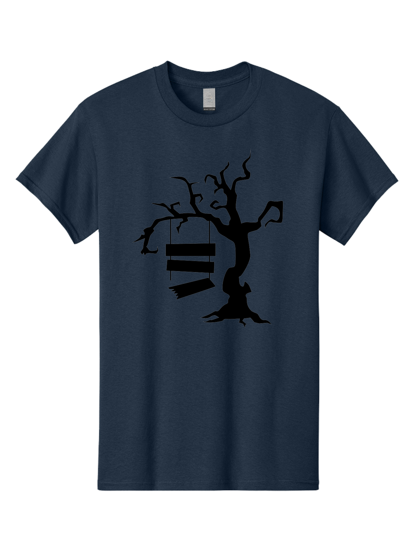 Tree-Swing-Silhouette Men'S Graphic Tee, 100% Cotton, Comfortable Casual Summer Wear, Machine Washable, Tree Swing, Spooky Tree, Twisted Branches, Wooden Planks, Eerie Atmosphere, Haunting Decor, Halloween Theme, Gothic Style Aab236