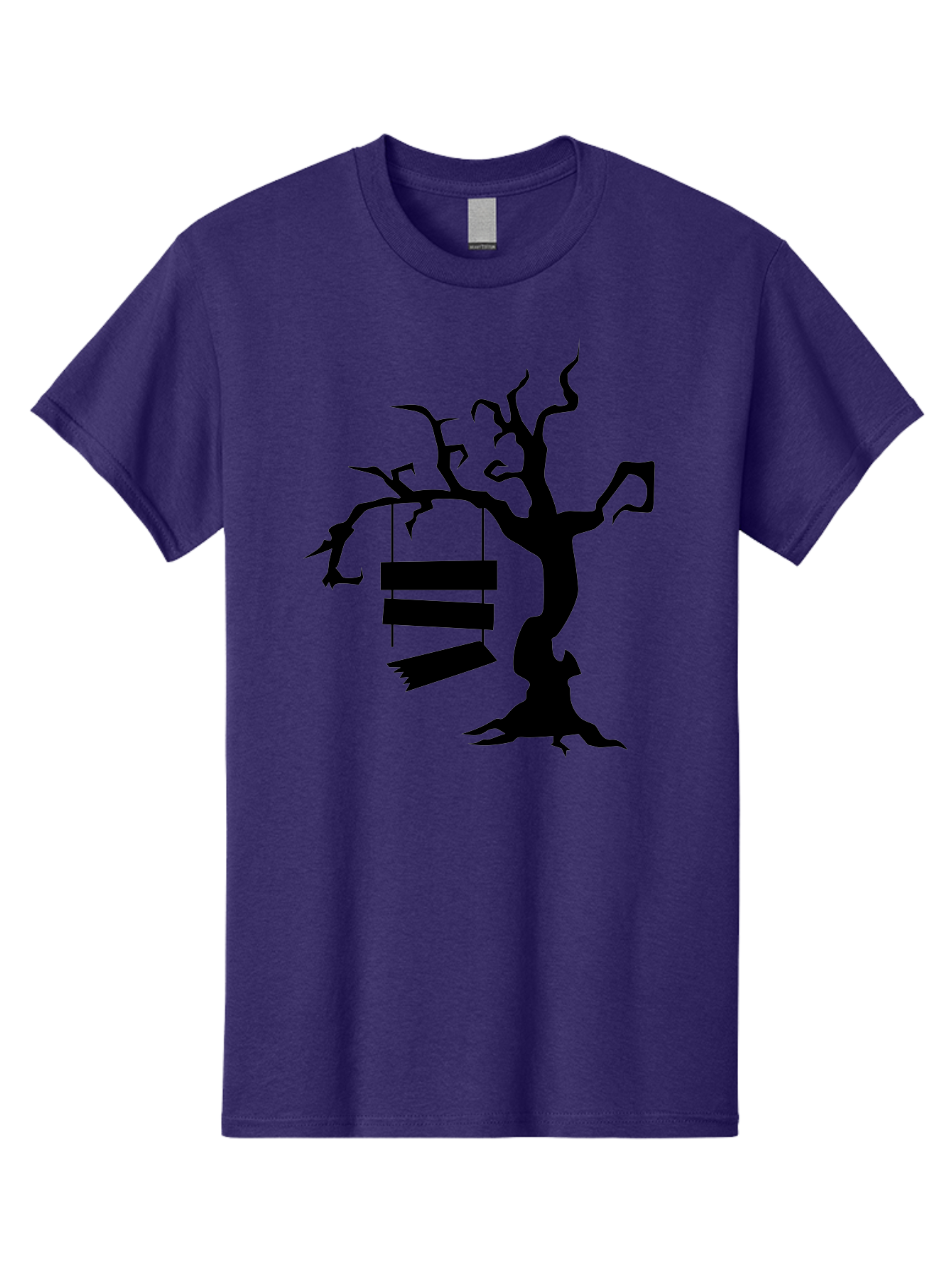 Tree-Swing-Silhouette Men'S Graphic Tee, 100% Cotton, Comfortable Casual Summer Wear, Machine Washable, Tree Swing, Spooky Tree, Twisted Branches, Wooden Planks, Eerie Atmosphere, Haunting Decor, Halloween Theme, Gothic Style Aab236
