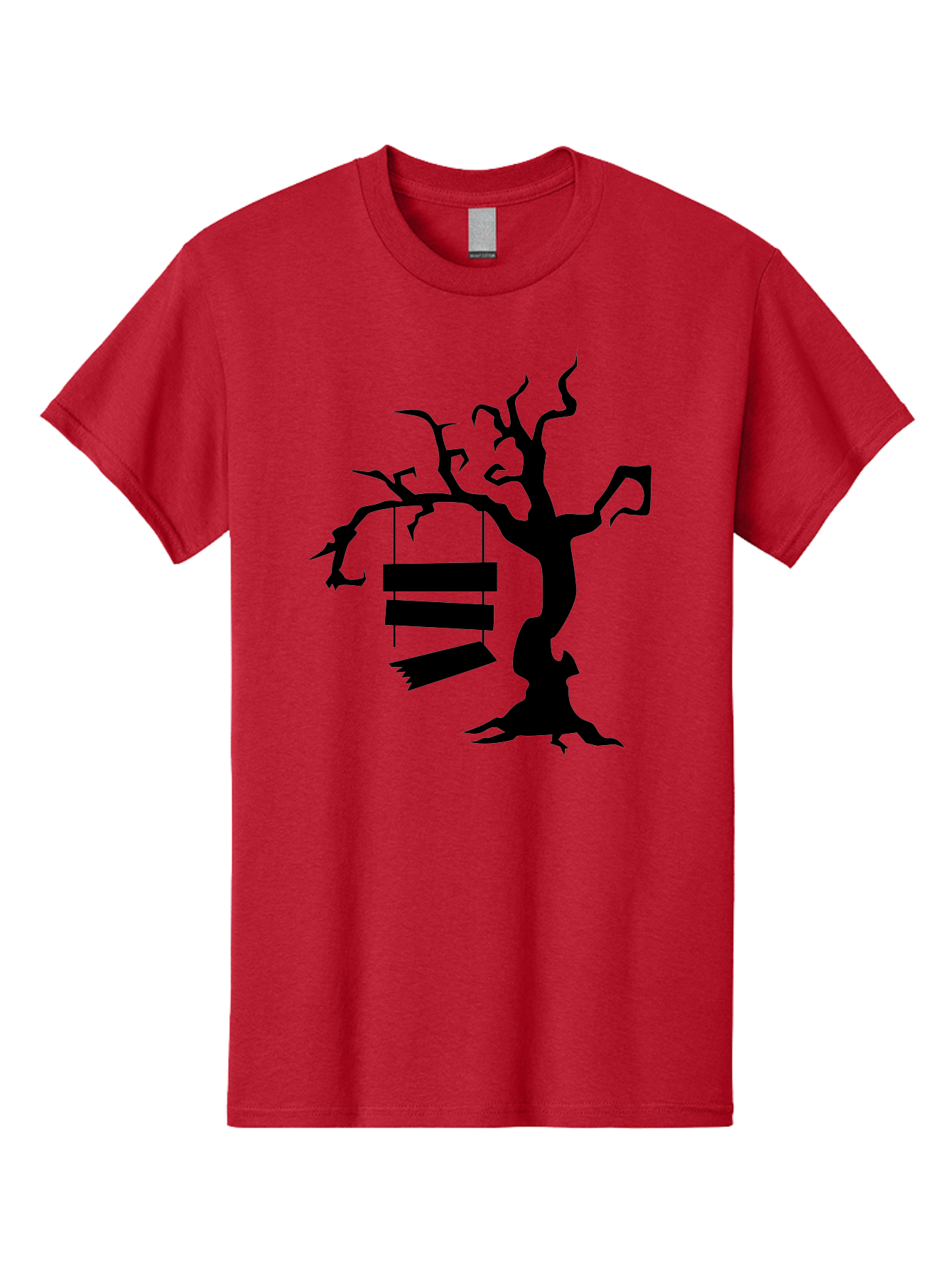 Tree-Swing-Silhouette Men'S Graphic Tee, 100% Cotton, Comfortable Casual Summer Wear, Machine Washable, Tree Swing, Spooky Tree, Twisted Branches, Wooden Planks, Eerie Atmosphere, Haunting Decor, Halloween Theme, Gothic Style Aab236