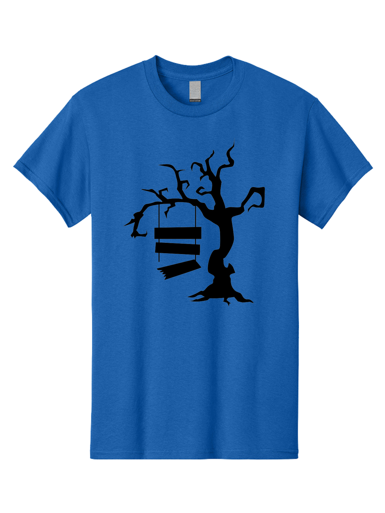 Tree-Swing-Silhouette Men'S Graphic Tee, 100% Cotton, Comfortable Casual Summer Wear, Machine Washable, Tree Swing, Spooky Tree, Twisted Branches, Wooden Planks, Eerie Atmosphere, Haunting Decor, Halloween Theme, Gothic Style Aab236