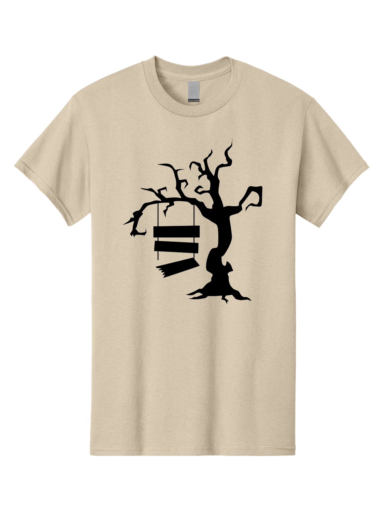 Tree-Swing-Silhouette Men'S Graphic Tee, 100% Cotton, Comfortable Casual Summer Wear, Machine Washable, Tree Swing, Spooky Tree, Twisted Branches, Wooden Planks, Eerie Atmosphere, Haunting Decor, Halloween Theme, Gothic Style Aab236
