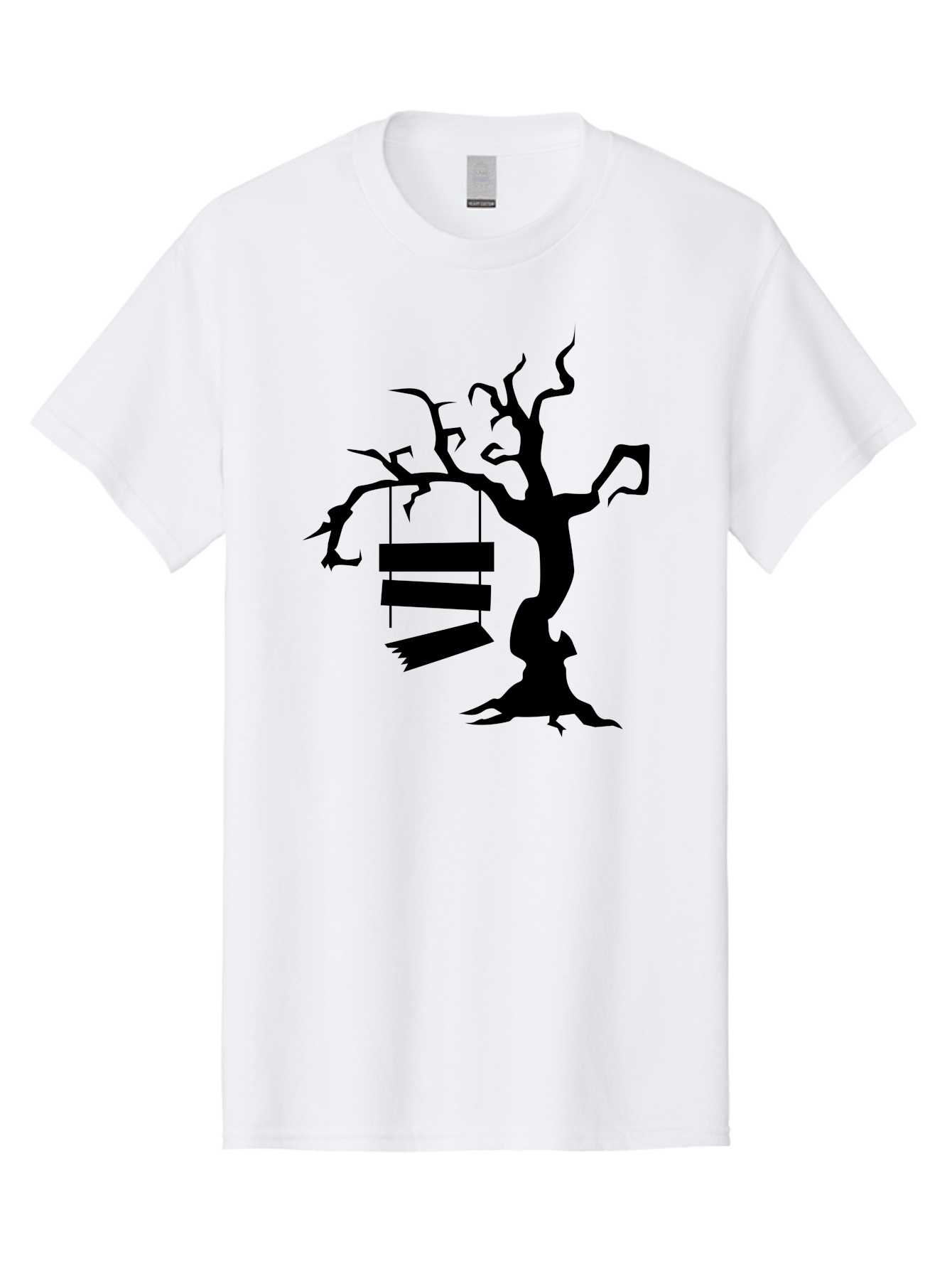 Tree-Swing-Silhouette Men'S Graphic Tee, 100% Cotton, Comfortable Casual Summer Wear, Machine Washable, Tree Swing, Spooky Tree, Twisted Branches, Wooden Planks, Eerie Atmosphere, Haunting Decor, Halloween Theme, Gothic Style Aab236
