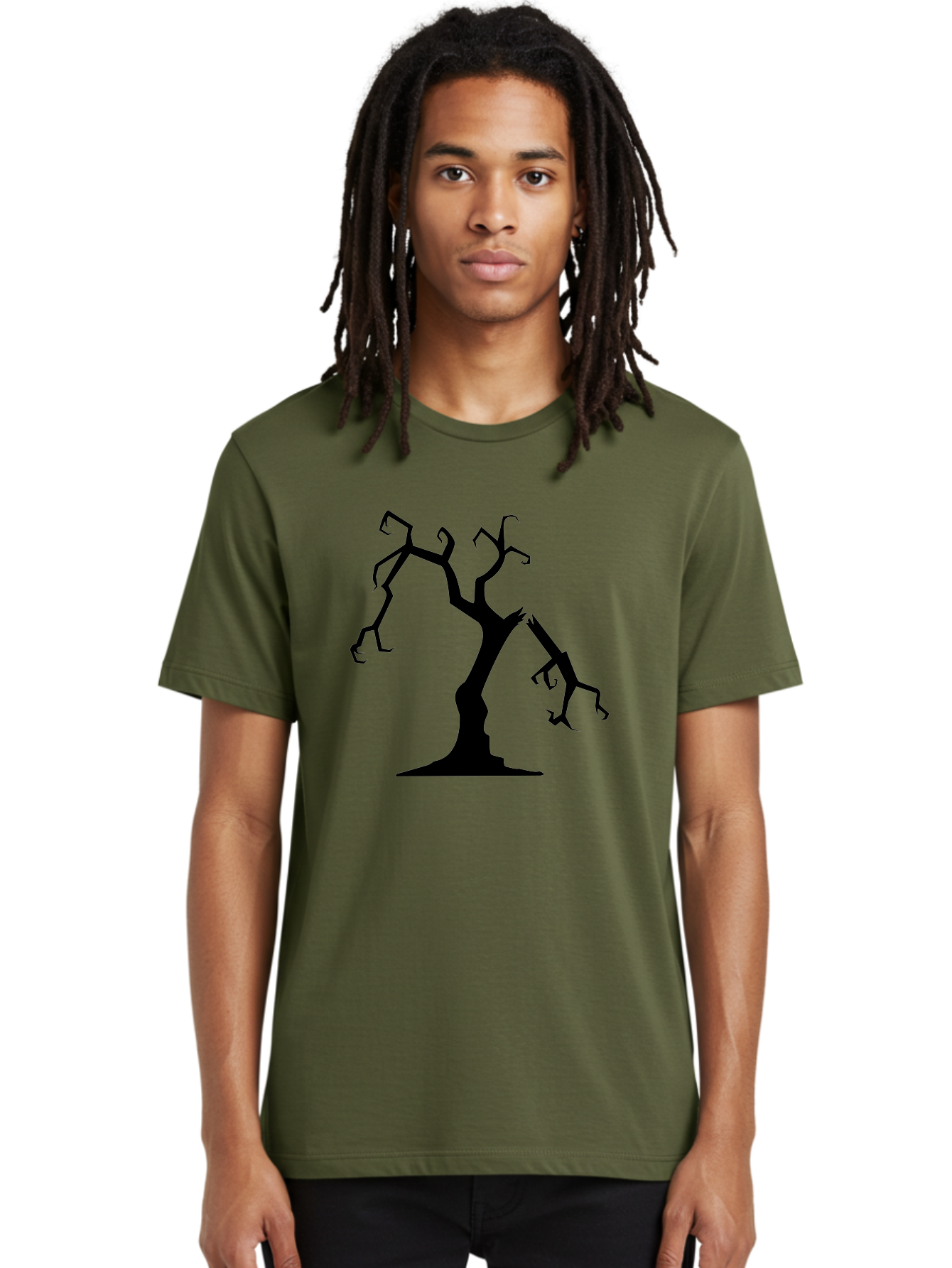 Twisted-Tree Men'S Graphic Tee, 100% Cotton, Comfortable Casual Summer Wear, Machine Washable, Dead Tree, Bare Branches, Twisted Limbs, Spooky Atmosphere, Dark Silhouette, Halloween Theme, Eerie Landscape, Gothic Aesthetic, Mysterious Forest, Aab237