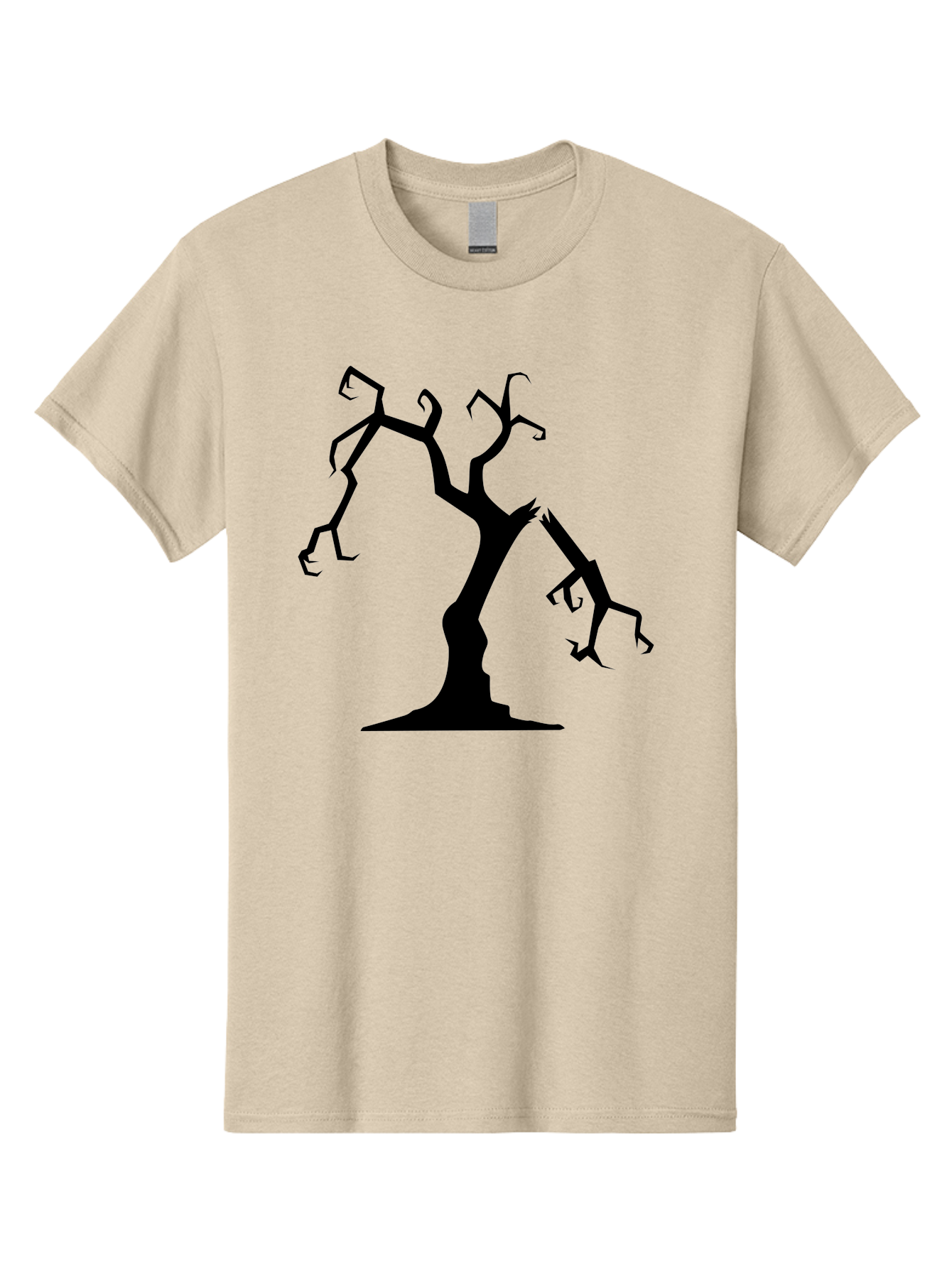 Twisted-Tree Men'S Graphic Tee, 100% Cotton, Comfortable Casual Summer Wear, Machine Washable, Dead Tree, Bare Branches, Twisted Limbs, Spooky Atmosphere, Dark Silhouette, Halloween Theme, Eerie Landscape, Gothic Aesthetic, Mysterious Forest, Aab237