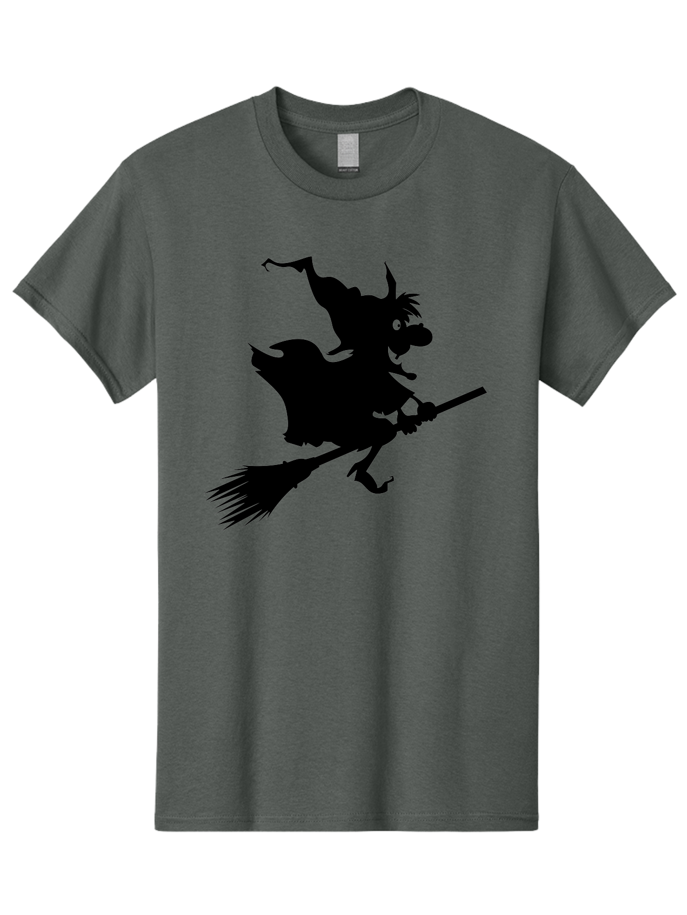 Witch-On-Broomstick Men'S Graphic Tee, 100% Cotton, Comfortable Casual Summer Wear, Machine Washable, Witch On Broomstick, Flying Witch, Halloween Character, Silhouette Art, Magical Creature, Spooky Theme, Mysterious Atmosphere, Aab239
