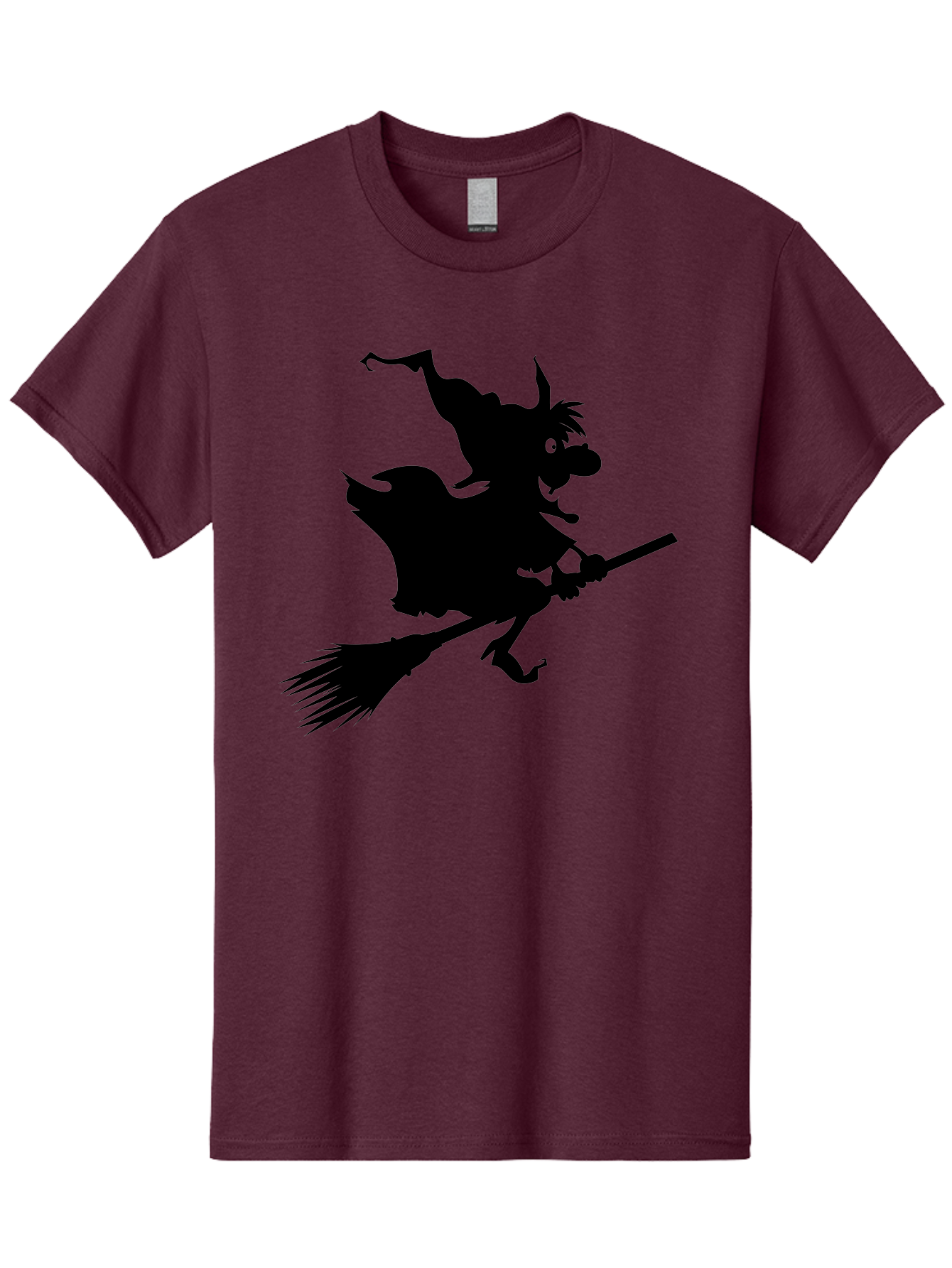 Witch-On-Broomstick Men'S Graphic Tee, 100% Cotton, Comfortable Casual Summer Wear, Machine Washable, Witch On Broomstick, Flying Witch, Halloween Character, Silhouette Art, Magical Creature, Spooky Theme, Mysterious Atmosphere, Aab239