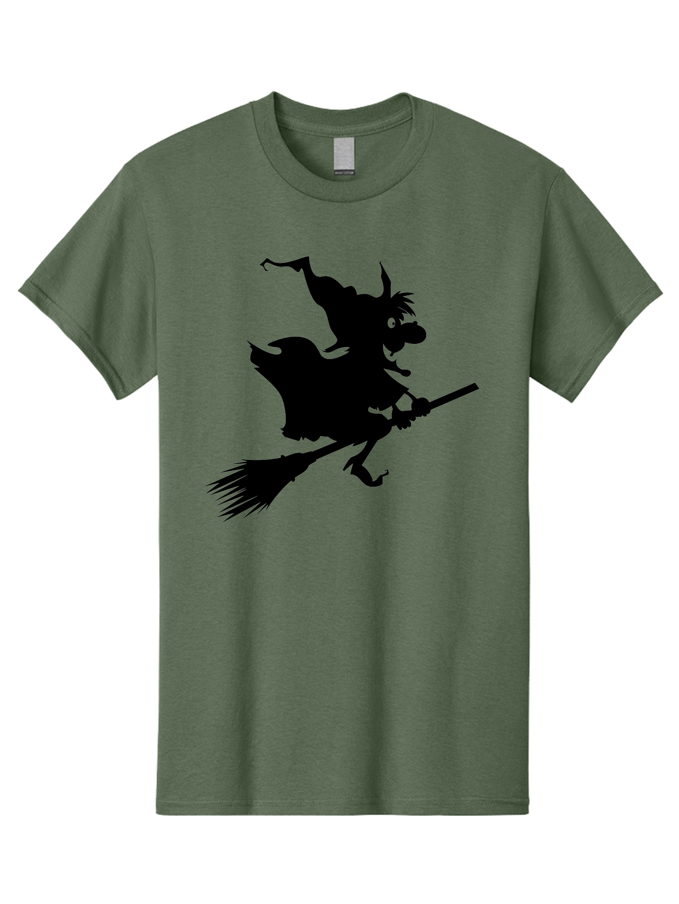 Witch-On-Broomstick Men'S Graphic Tee, 100% Cotton, Comfortable Casual Summer Wear, Machine Washable, Witch On Broomstick, Flying Witch, Halloween Character, Silhouette Art, Magical Creature, Spooky Theme, Mysterious Atmosphere, Aab239