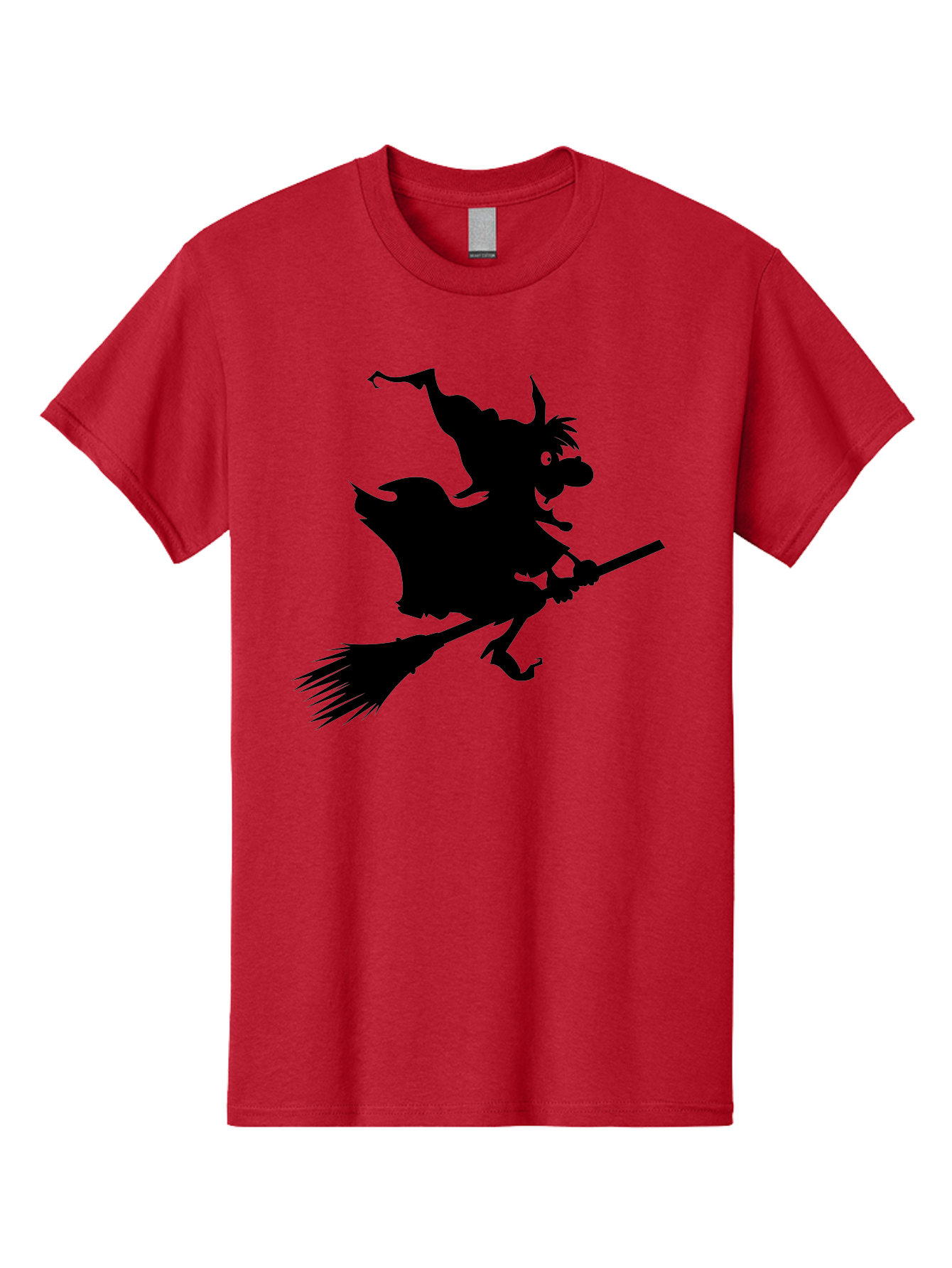 Witch-On-Broomstick Men'S Graphic Tee, 100% Cotton, Comfortable Casual Summer Wear, Machine Washable, Witch On Broomstick, Flying Witch, Halloween Character, Silhouette Art, Magical Creature, Spooky Theme, Mysterious Atmosphere, Aab239