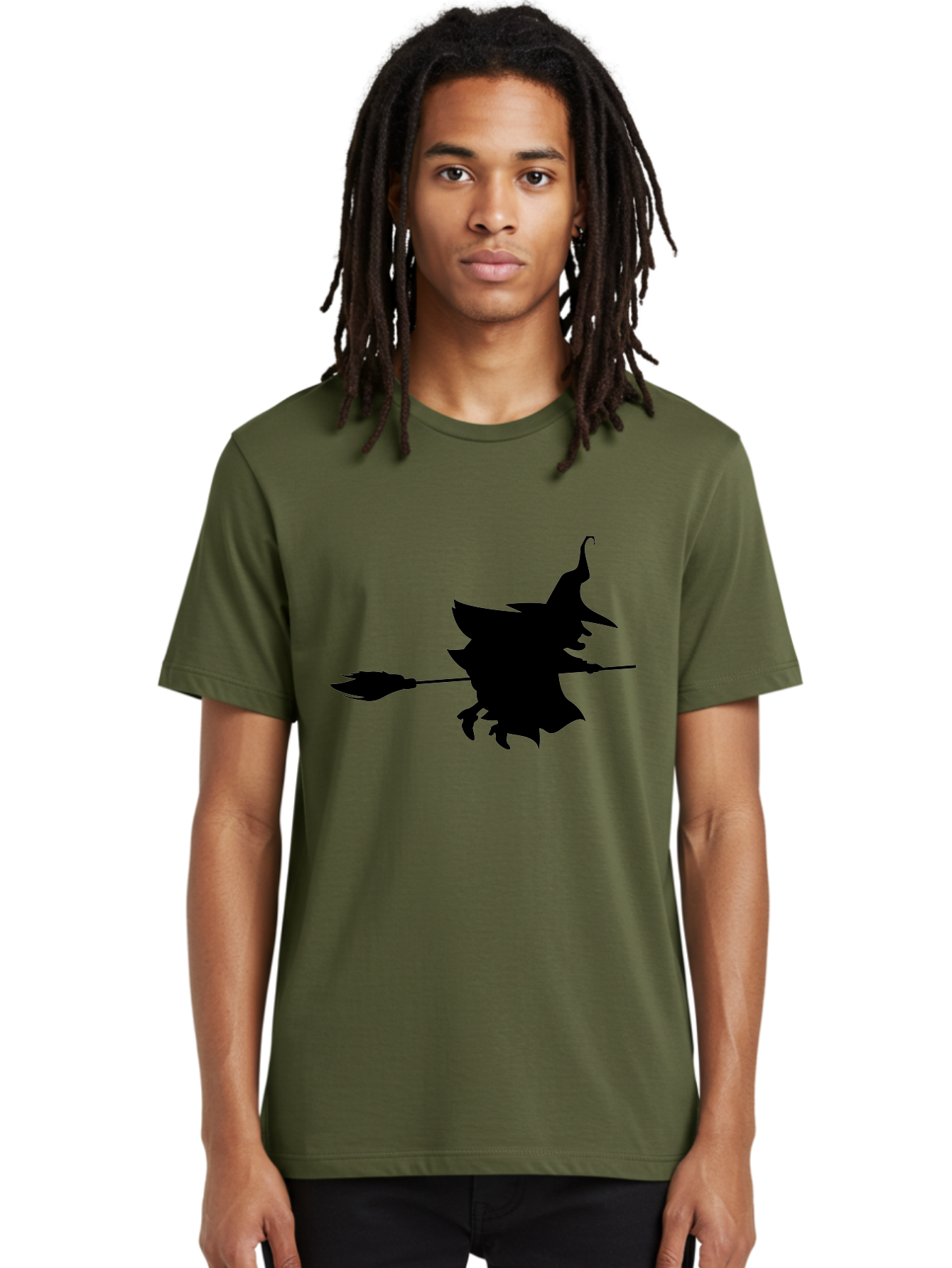 Witch-Silhouette Men'S Graphic Tee, 100% Cotton, Comfortable Casual Summer Wear, Machine Washable, Witch Silhouette, Flying On Broomstick, Halloween Magic, Spooky Atmosphere, Mystical Powers, Flying Witch, Halloween Theme Aab240
