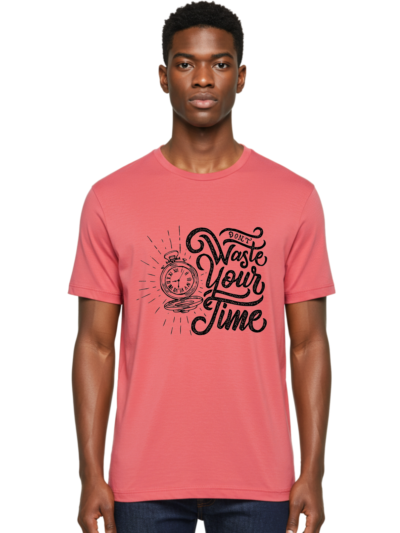Don-T-Waste-Your-Time-1 Men'S Graphic Tee, 100% Cotton, Comfortable Casual Summer Wear, Machine Washable, Pocket Watch, Motivational Quote, Time Management, Productivity, Inspirational Saying, Vintage Clock, Productivity Tip, Time Is Money Aab243