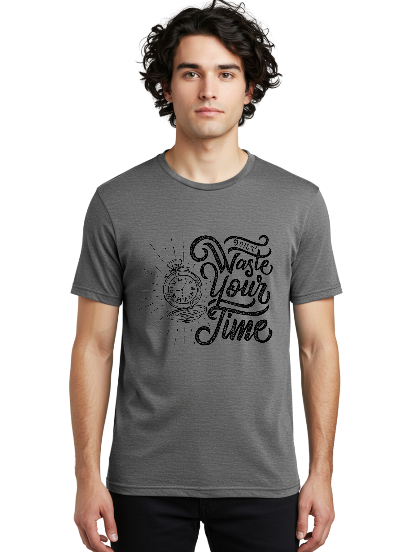 Don-T-Waste-Your-Time-1 Men'S Graphic Tee, 100% Cotton, Comfortable Casual Summer Wear, Machine Washable, Pocket Watch, Motivational Quote, Time Management, Productivity, Inspirational Saying, Vintage Clock, Productivity Tip, Time Is Money Aab243