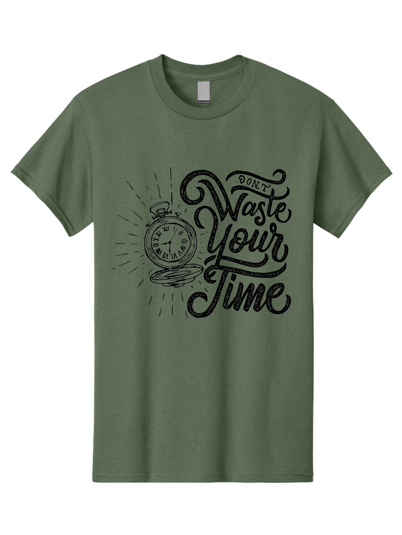 Don-T-Waste-Your-Time-1 Men'S Graphic Tee, 100% Cotton, Comfortable Casual Summer Wear, Machine Washable, Pocket Watch, Motivational Quote, Time Management, Productivity, Inspirational Saying, Vintage Clock, Productivity Tip, Time Is Money Aab243