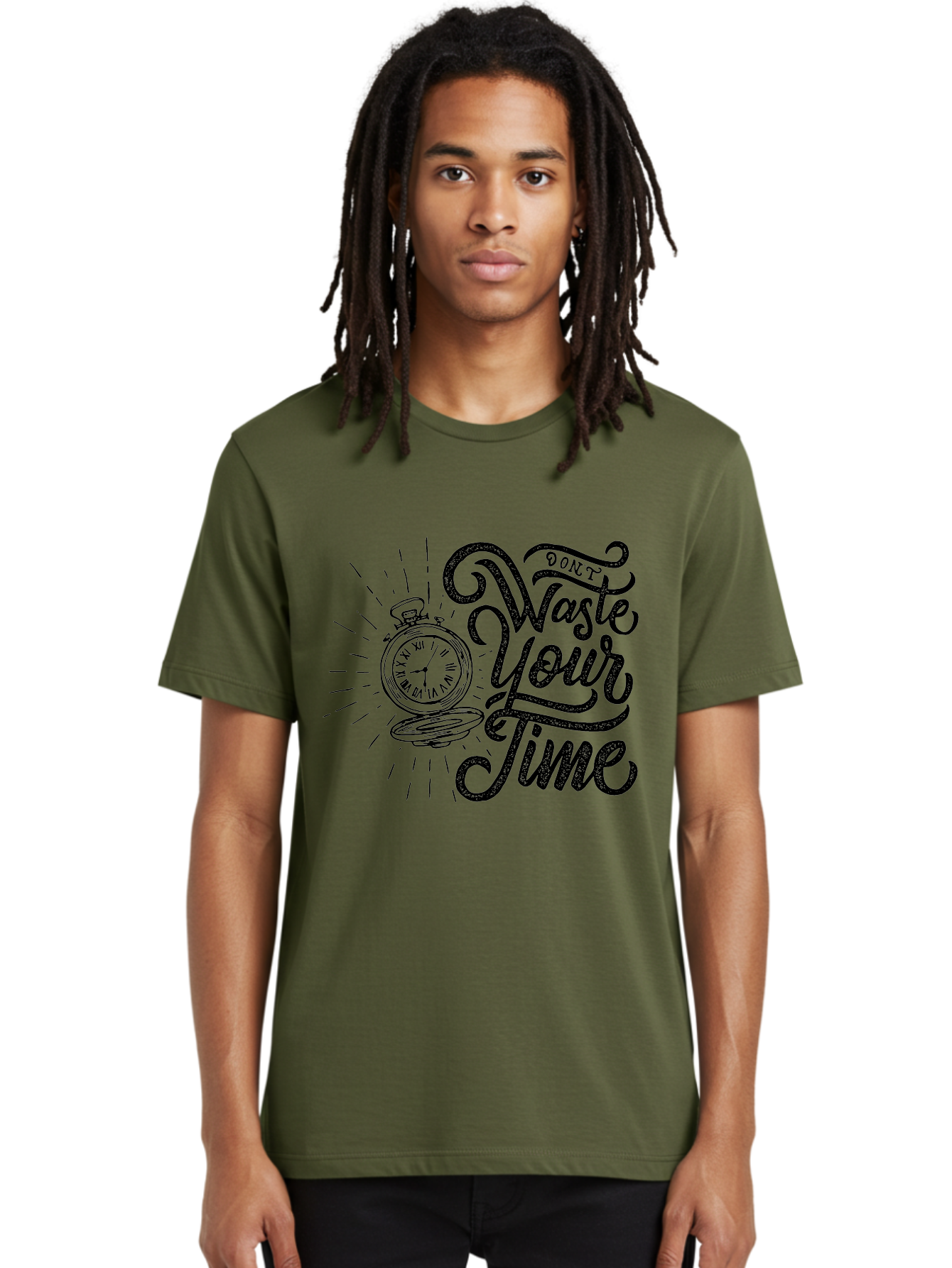 Don-T-Waste-Your-Time-1 Men'S Graphic Tee, 100% Cotton, Comfortable Casual Summer Wear, Machine Washable, Pocket Watch, Motivational Quote, Time Management, Productivity, Inspirational Saying, Vintage Clock, Productivity Tip, Time Is Money Aab243