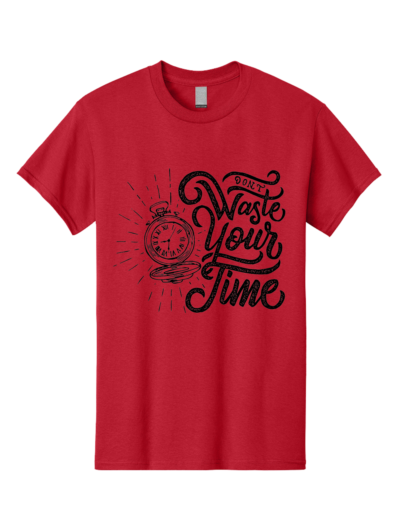 Don-T-Waste-Your-Time-1 Men'S Graphic Tee, 100% Cotton, Comfortable Casual Summer Wear, Machine Washable, Pocket Watch, Motivational Quote, Time Management, Productivity, Inspirational Saying, Vintage Clock, Productivity Tip, Time Is Money Aab243