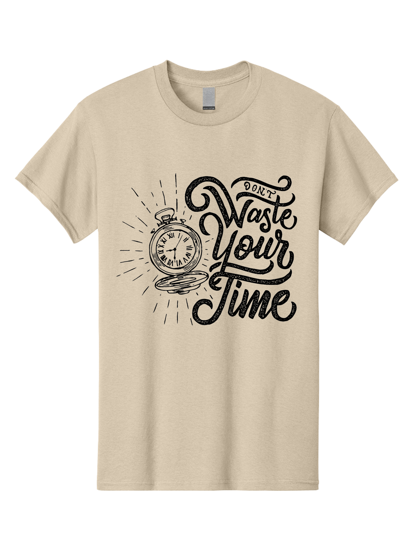 Don-T-Waste-Your-Time-1 Men'S Graphic Tee, 100% Cotton, Comfortable Casual Summer Wear, Machine Washable, Pocket Watch, Motivational Quote, Time Management, Productivity, Inspirational Saying, Vintage Clock, Productivity Tip, Time Is Money Aab243